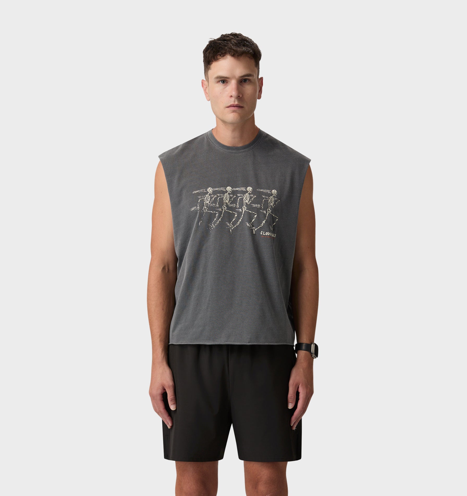 Skeleton Cotton Active Crop Tank - Washed Black