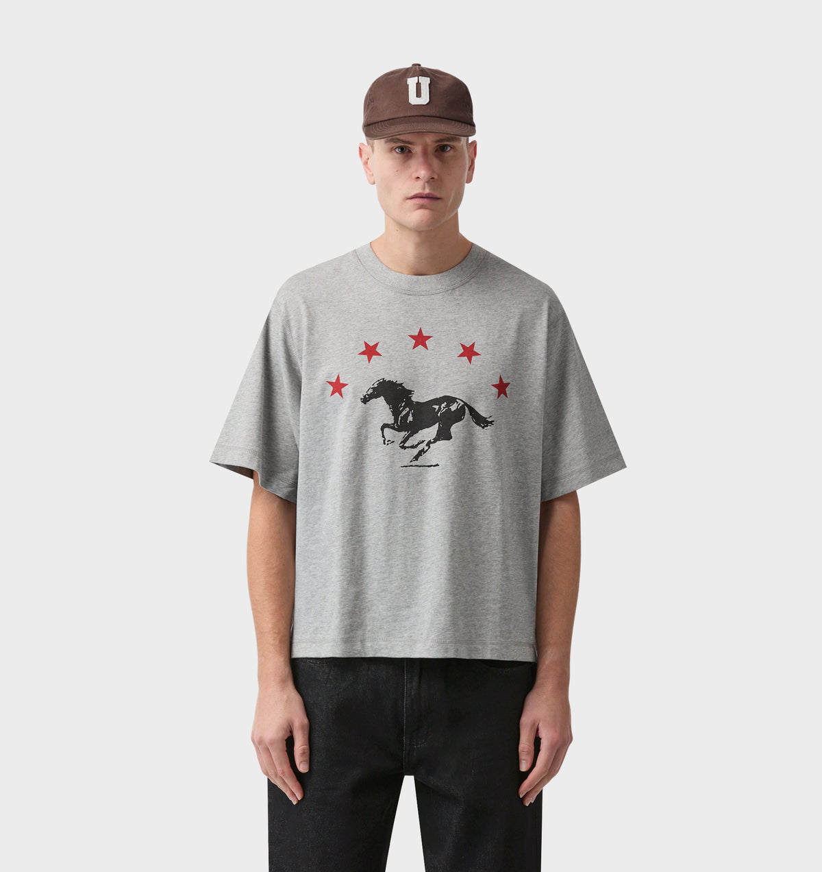 Horse Crop Box Tee - Heather Grey