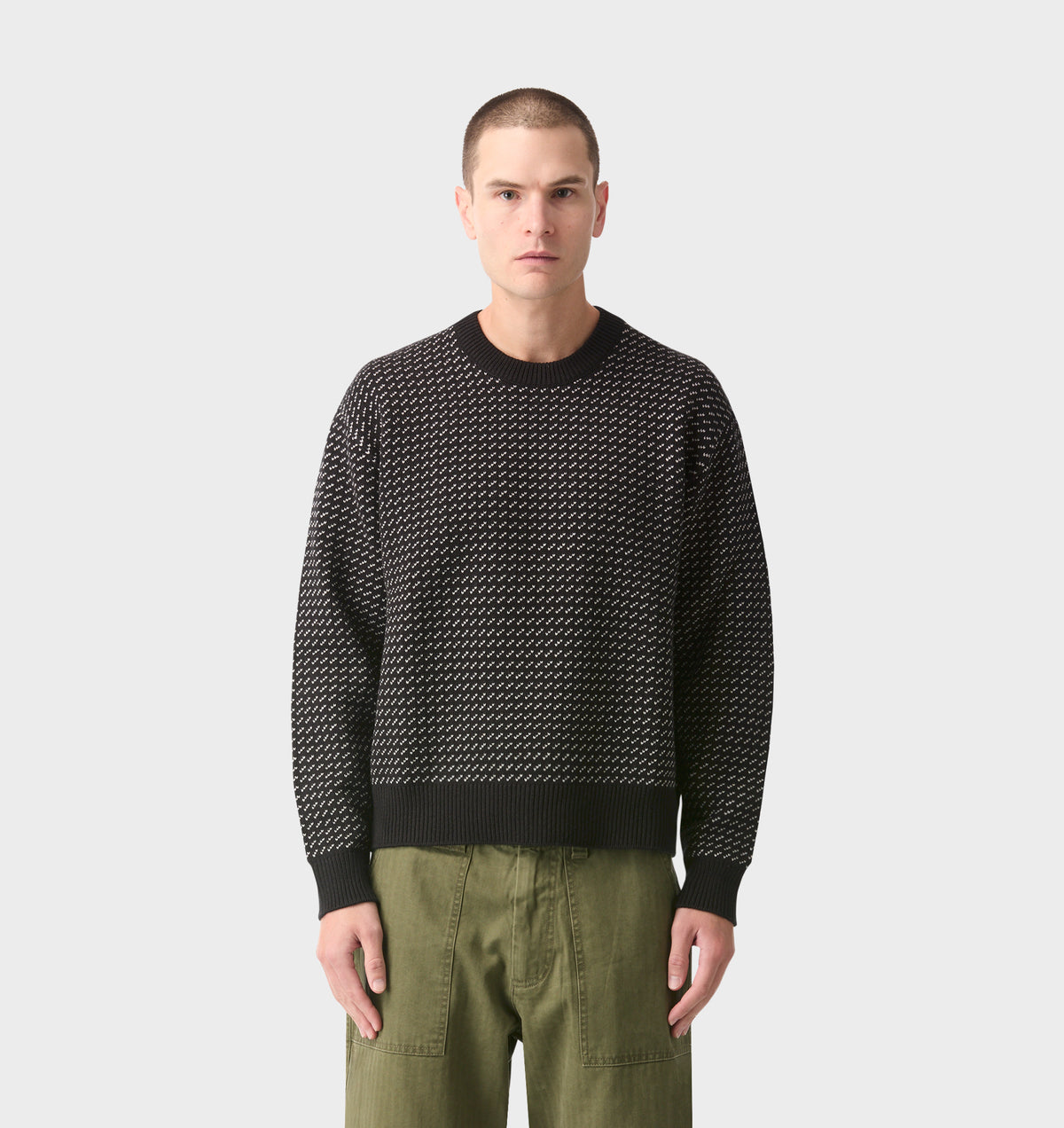 Crop Knit Sweater Textured - Black / Grey