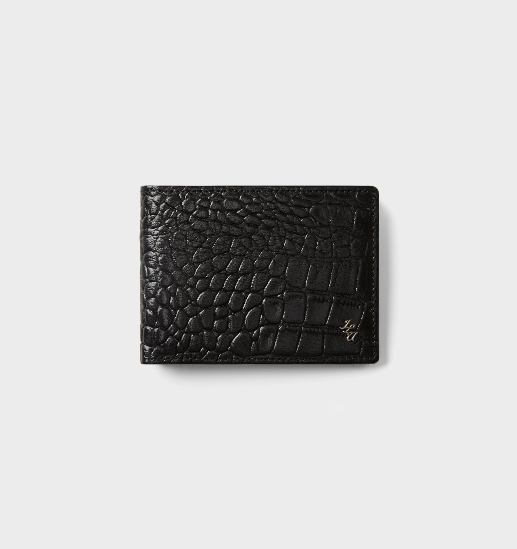 Leather Bi-Fold Wallet - Black Croc