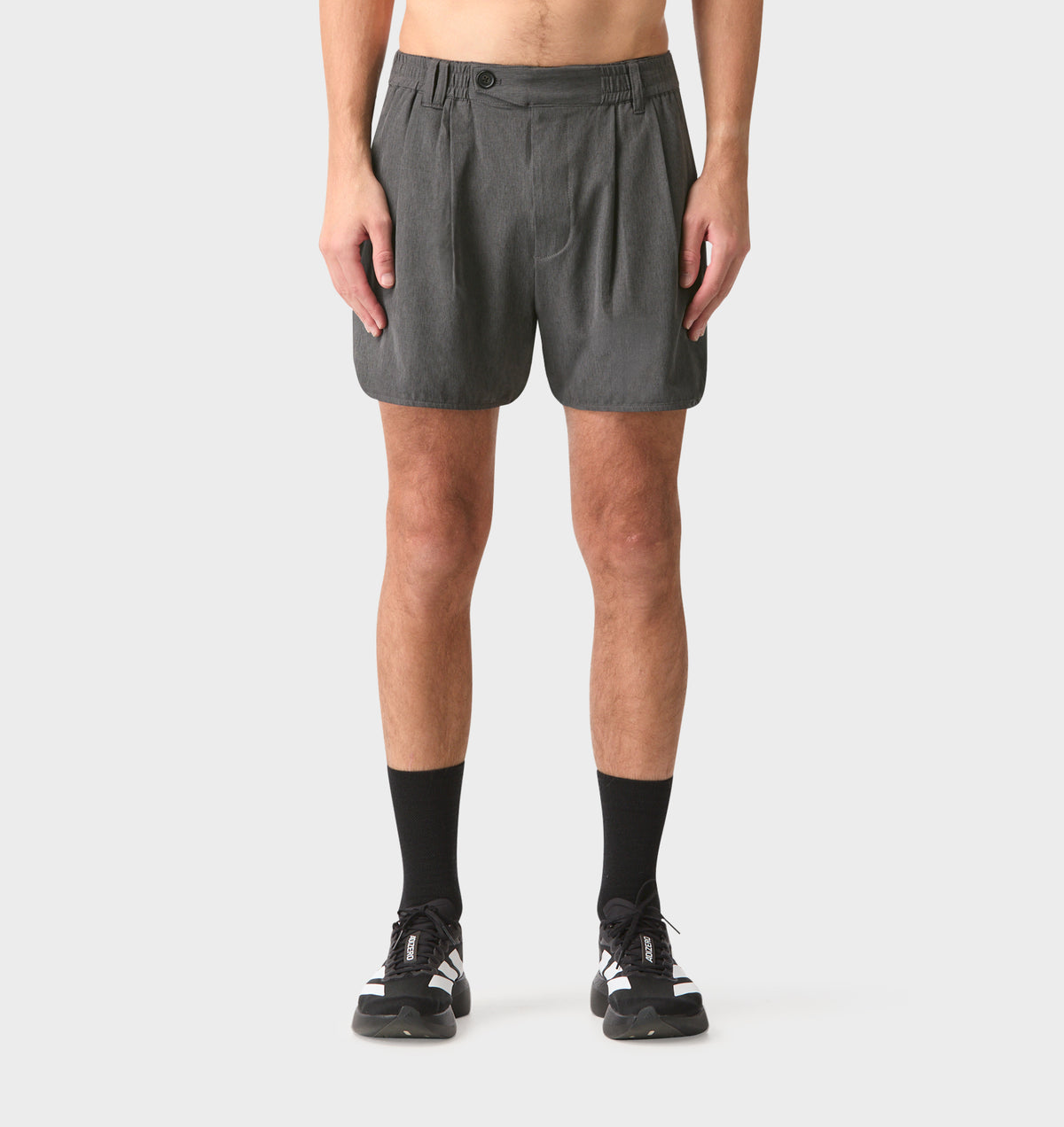 Active Pleat Front Short - Charcoal Marle