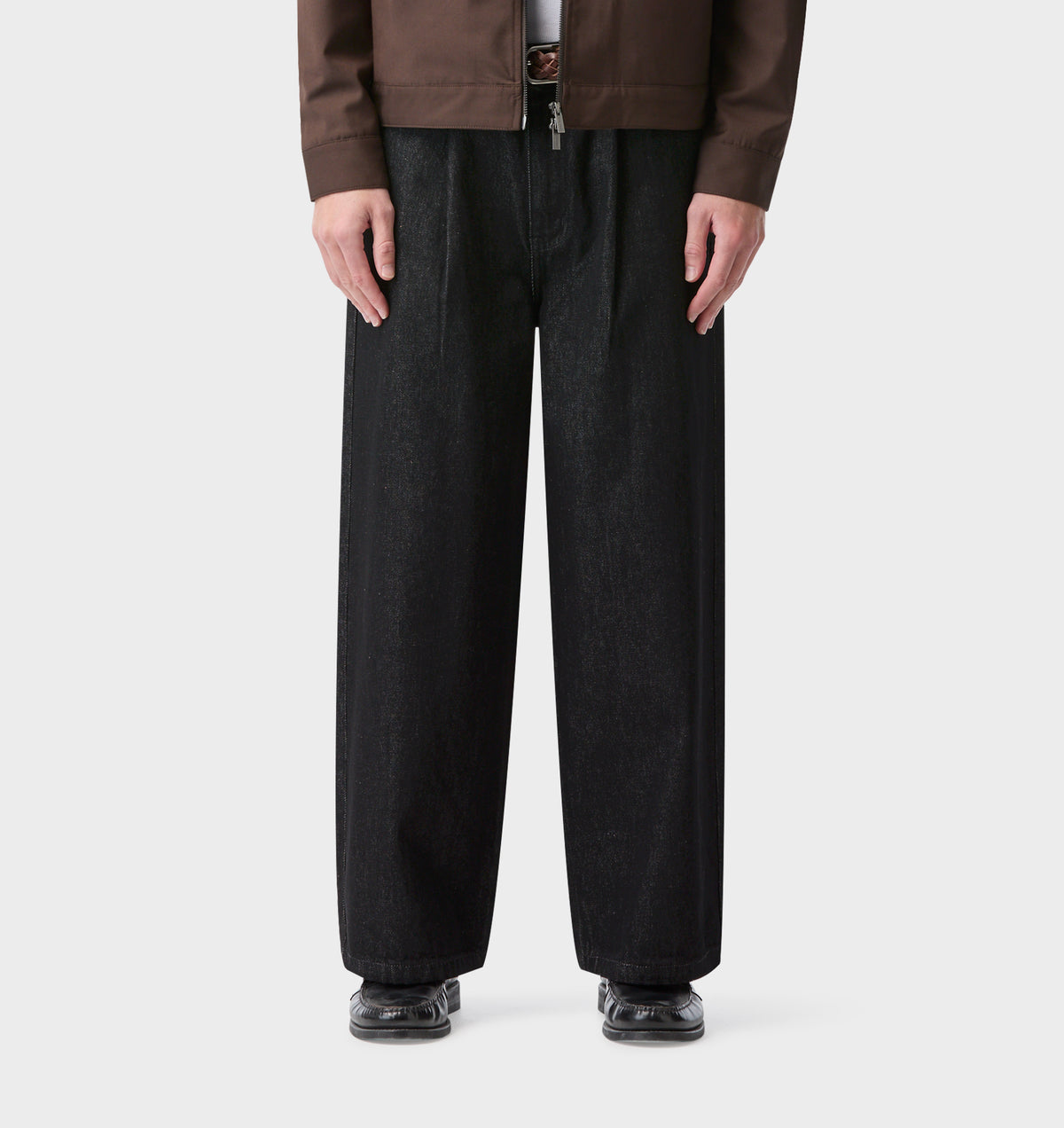 Wide Leg Pleat Denim - Black