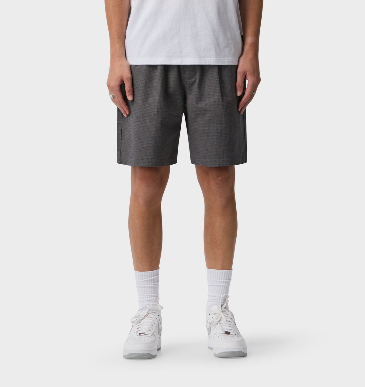 Michael Pleat Short - Grey Mini Check