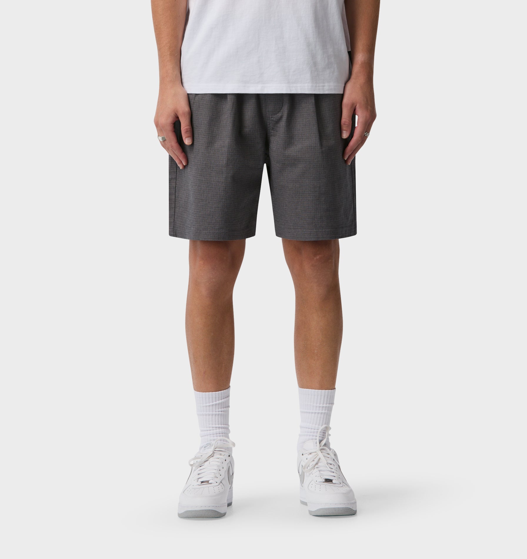 Michael Pleat Short - Grey Mini Check