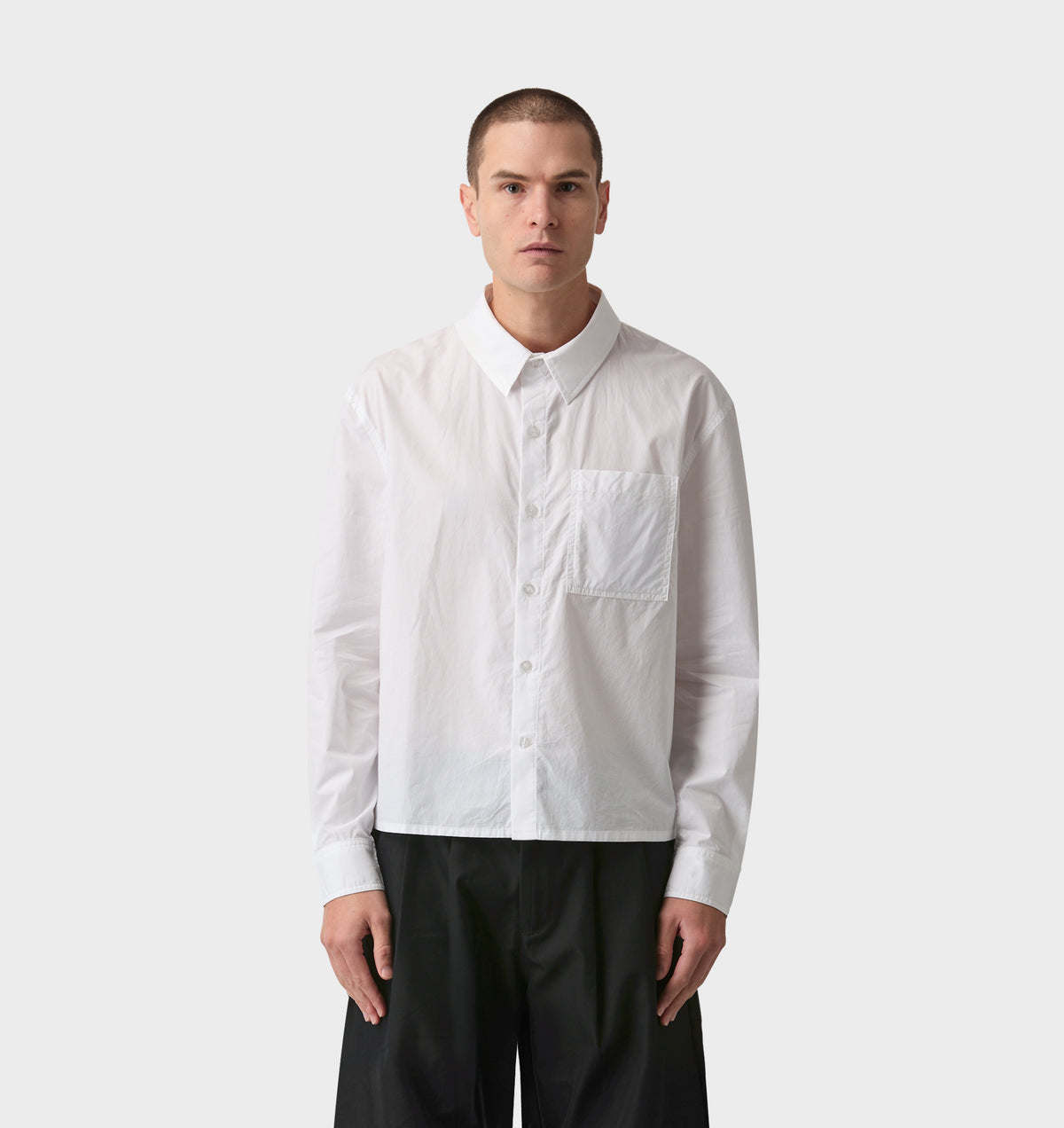 Crop LS Shirt - White Poplin