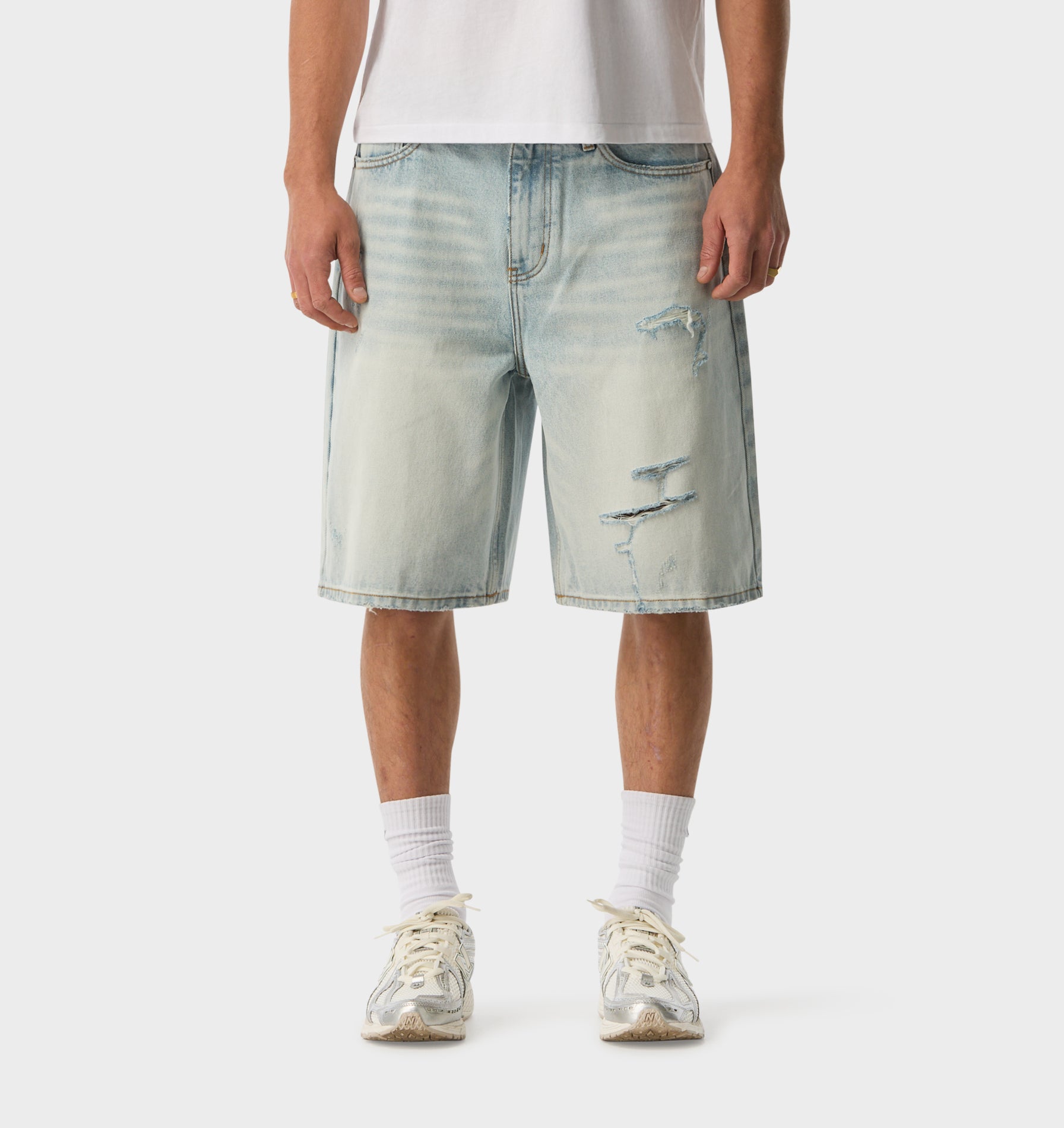 Distressed Wyatt Denim Short - Light Vintage Blue