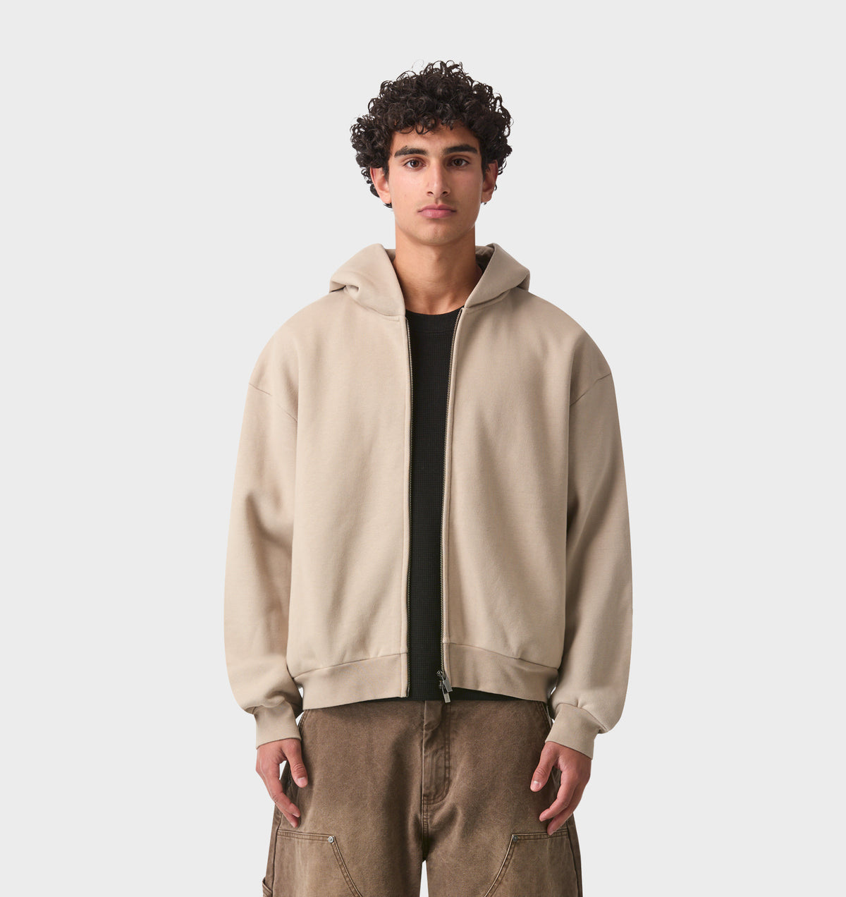Heavy Crop Zip Hood - Taupe