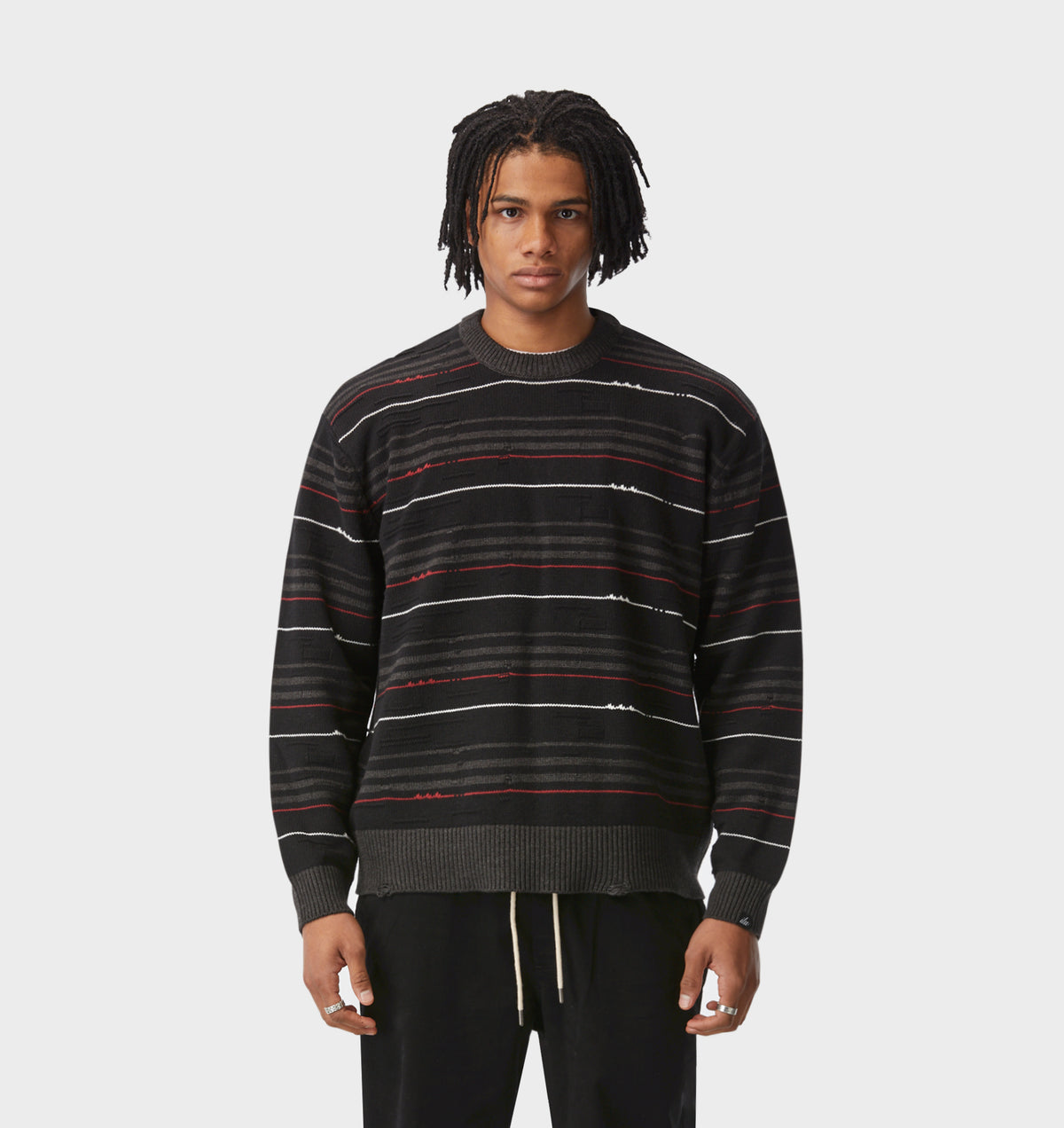 Distressed Knit Sweater - Black/Charcoal