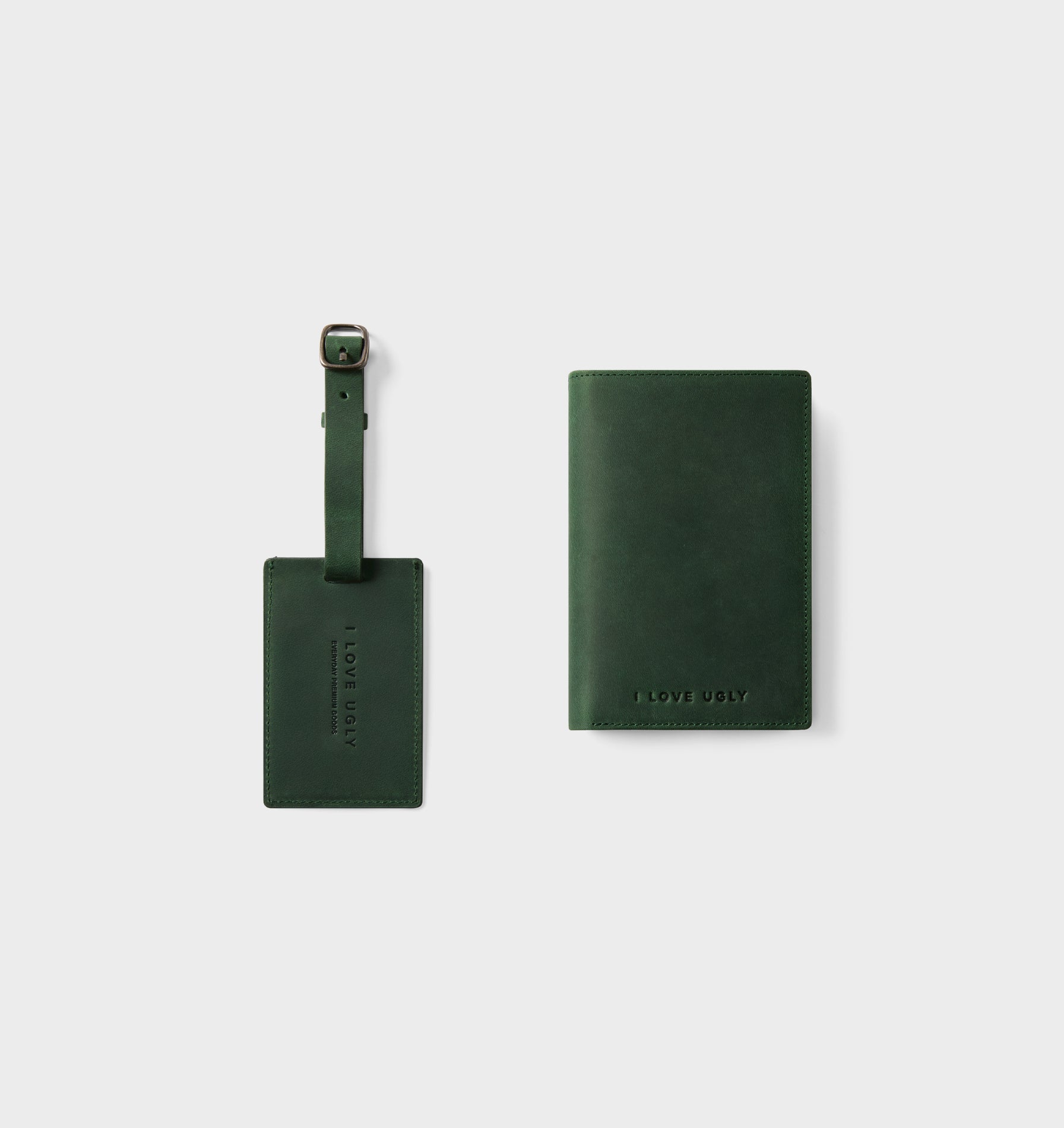 Leather Passport Holder/Luggage Tag - Green | I Love Ugly
