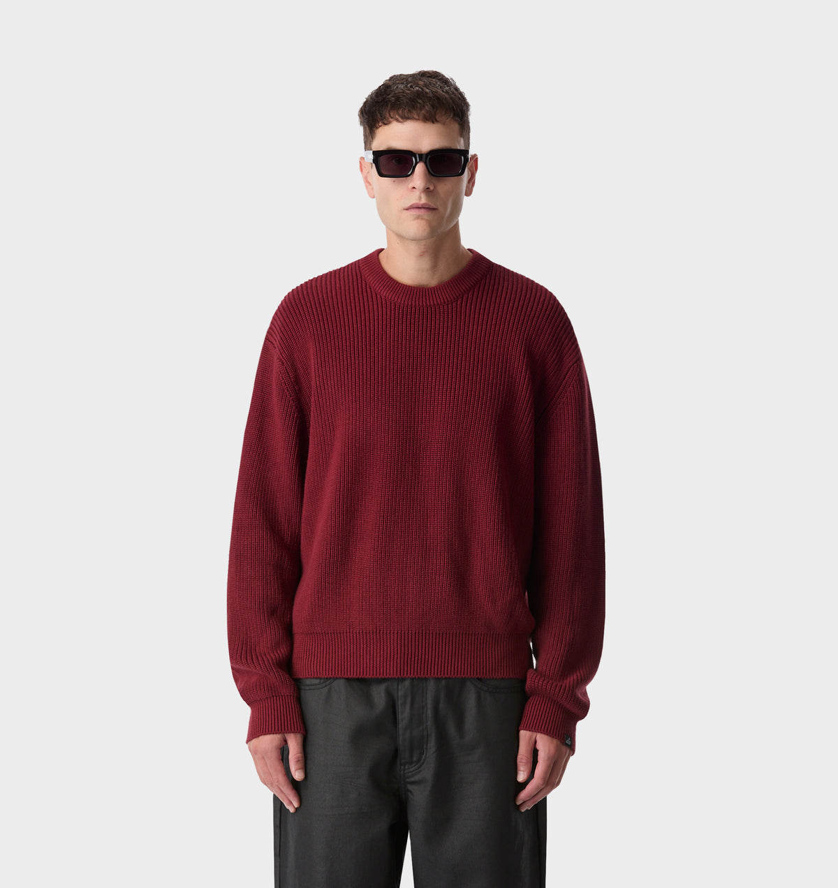 Cropped Knit Sweater - Red Wine