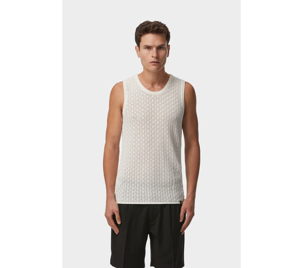 Lace Knit Tank - White