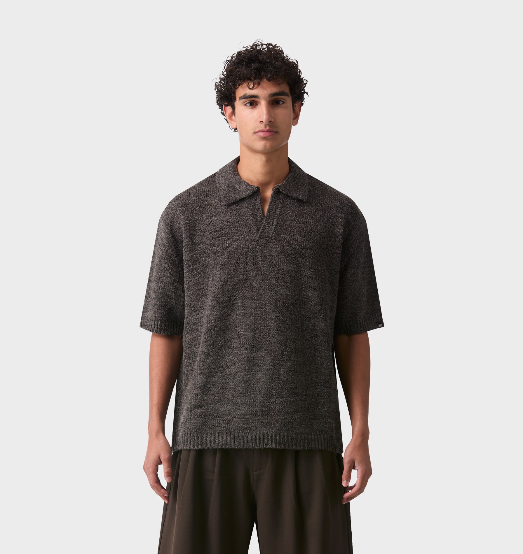 Box Knit Polo - Charcoal