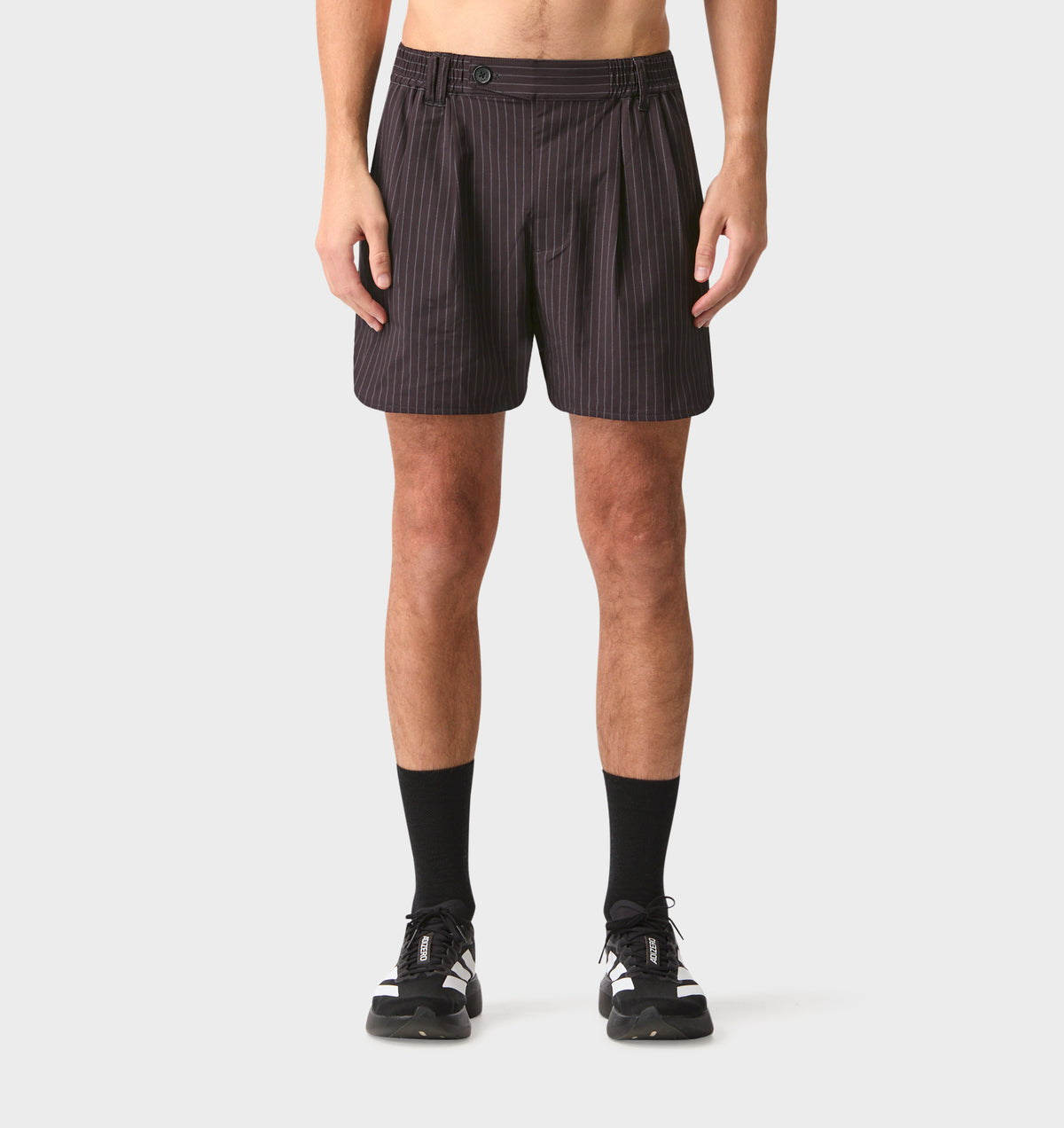 Active Pleat Front Short - Black Pinstripe