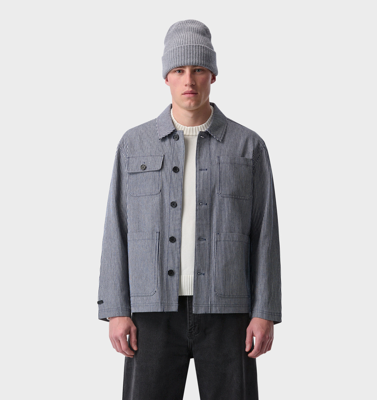 Chore Jacket - White / Navy Stripe