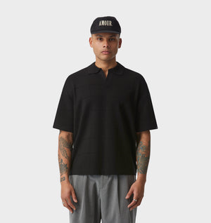 Box Knit Polo - Black