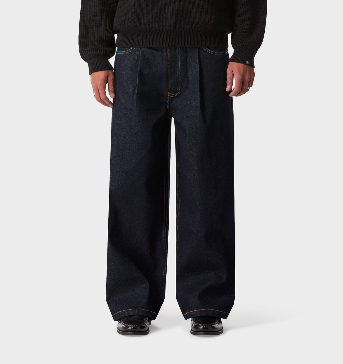 Wide Leg Pleat Denim - Indigo
