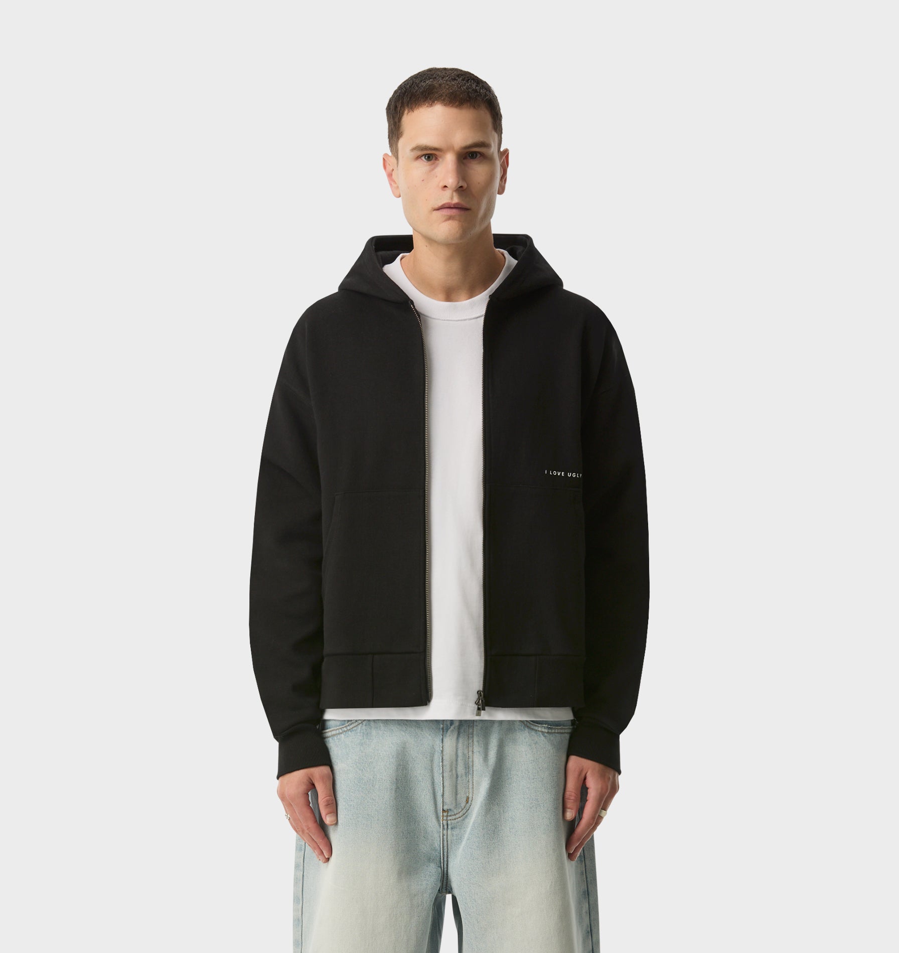 Crop Box Zip Hood - Black | I Love Ugly