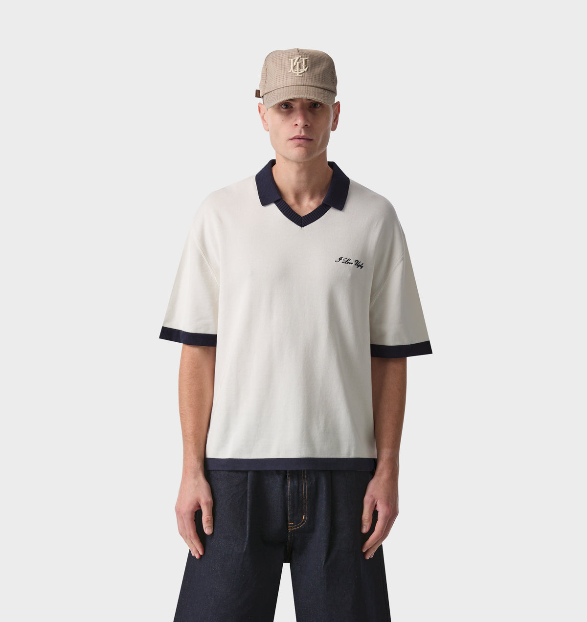 Knit SS Polo - Off White/Navy