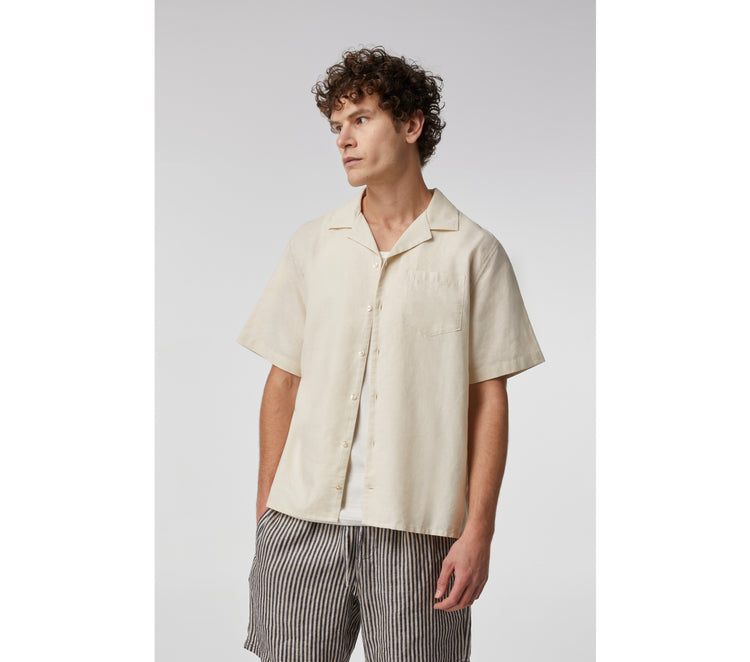Linen Cuban Collar SS Shirt - Off White