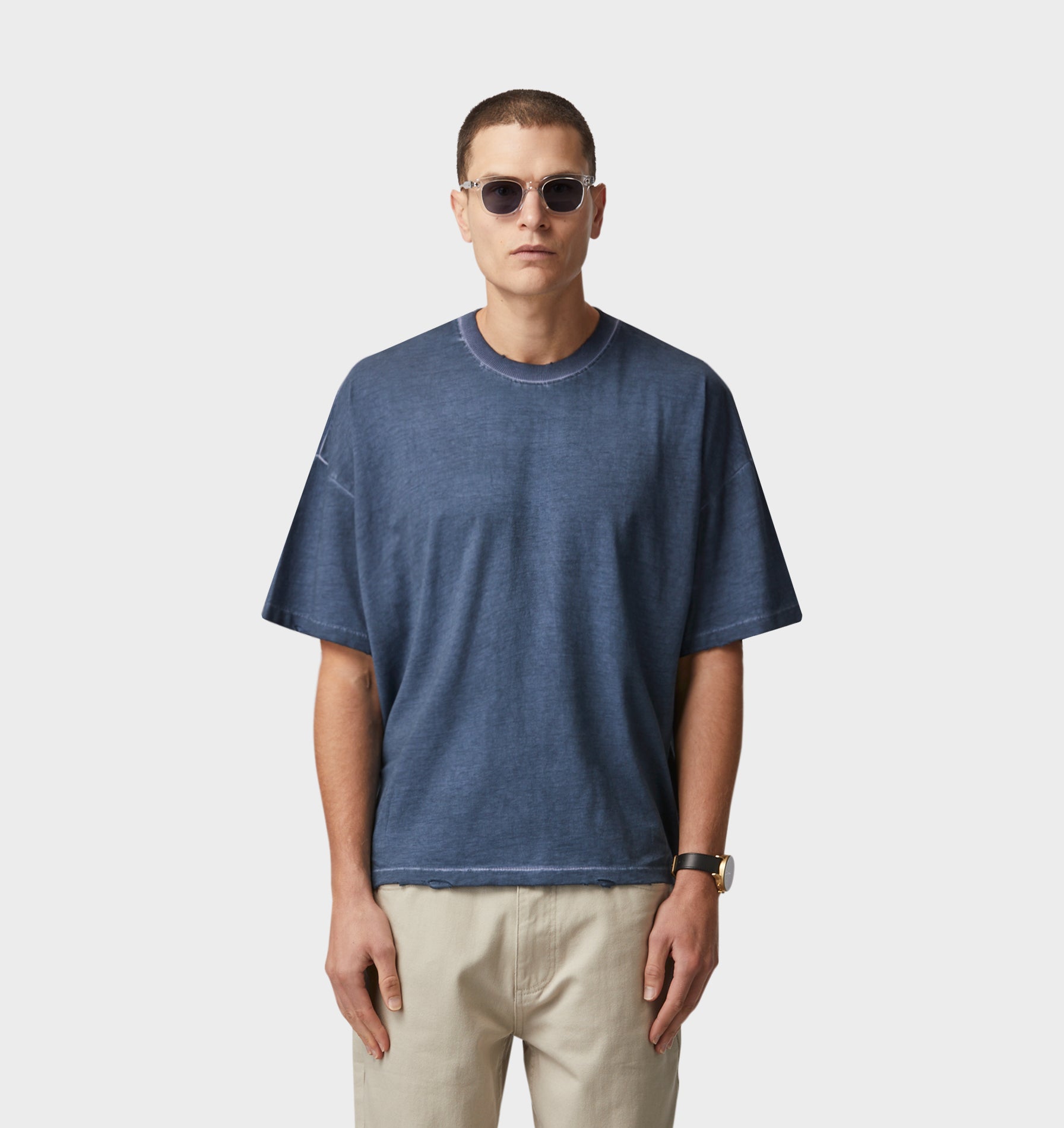 Distressed Lewi Crop Tee - Dirty Navy