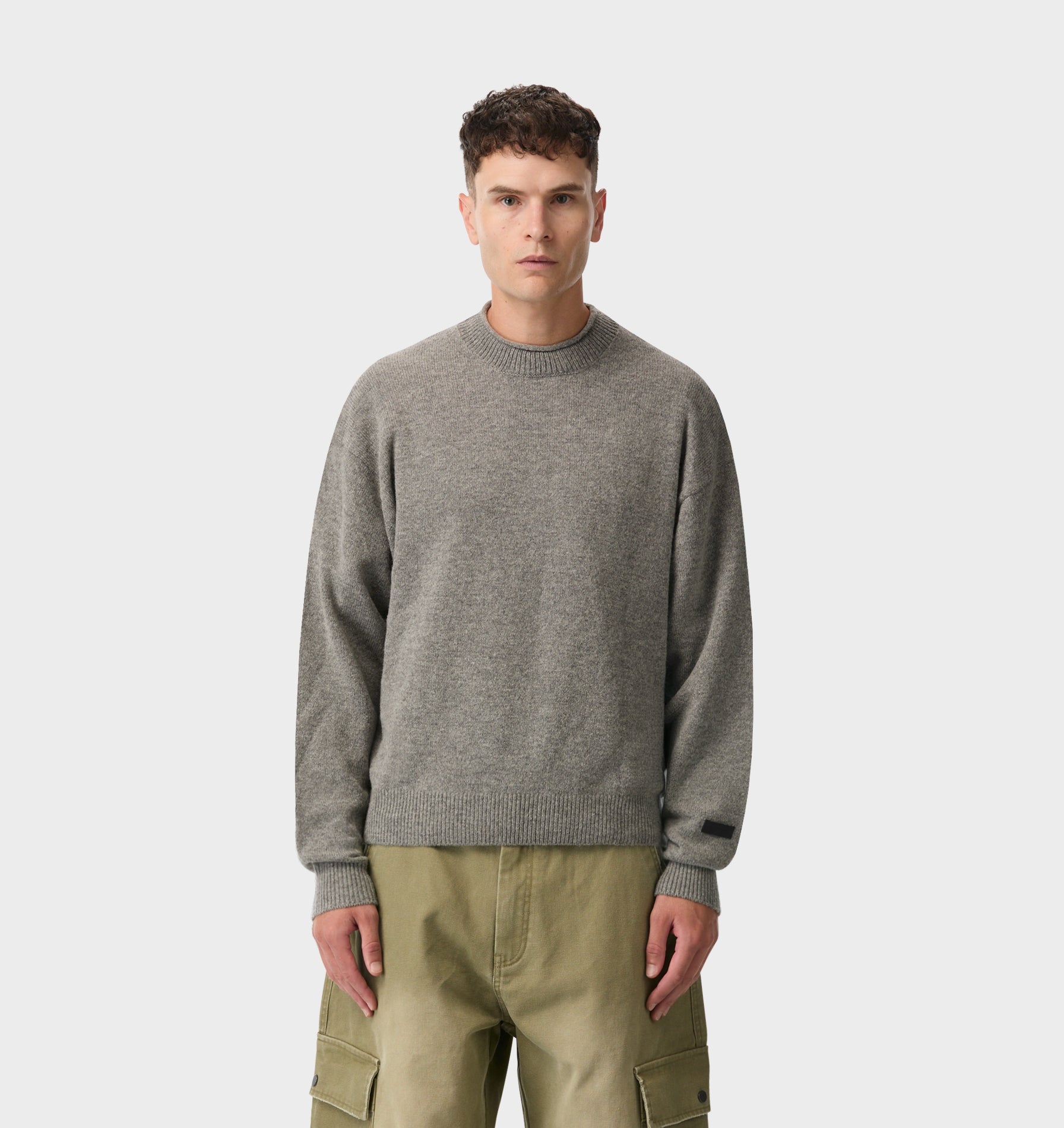 Rolled Neck Knit Sweater - Grey Marle