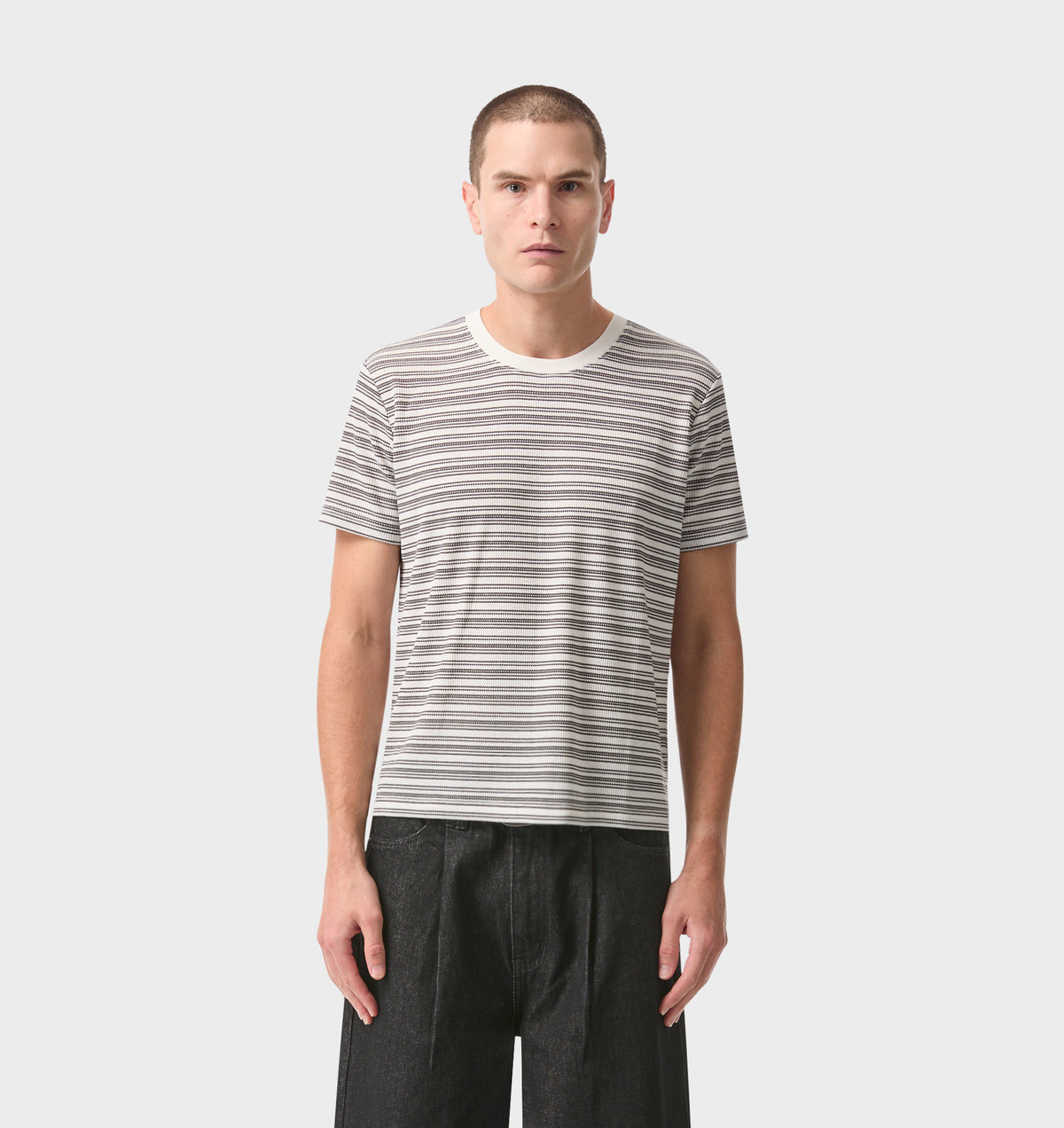 Muscle Tee - White/Black Stripe