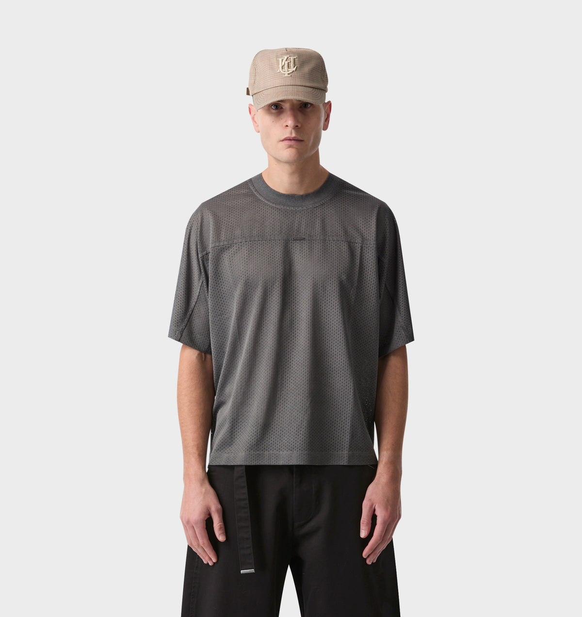 Mesh Crop Box Tee - Washed Black