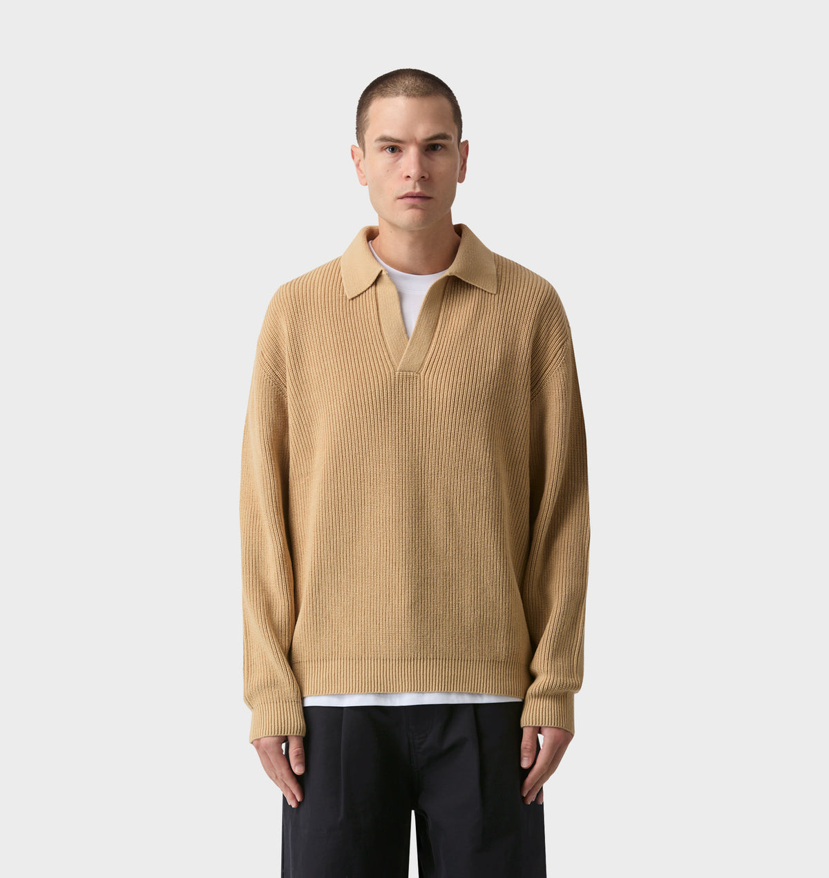 Knit LS Polo - Smokey Mustard