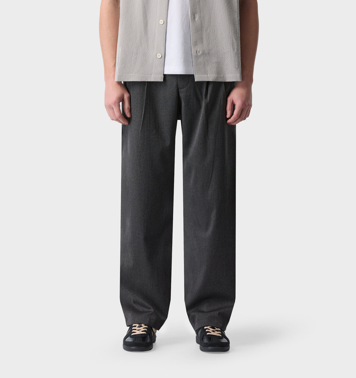 Twin Pleat Pant - Dark Grey Herringbone