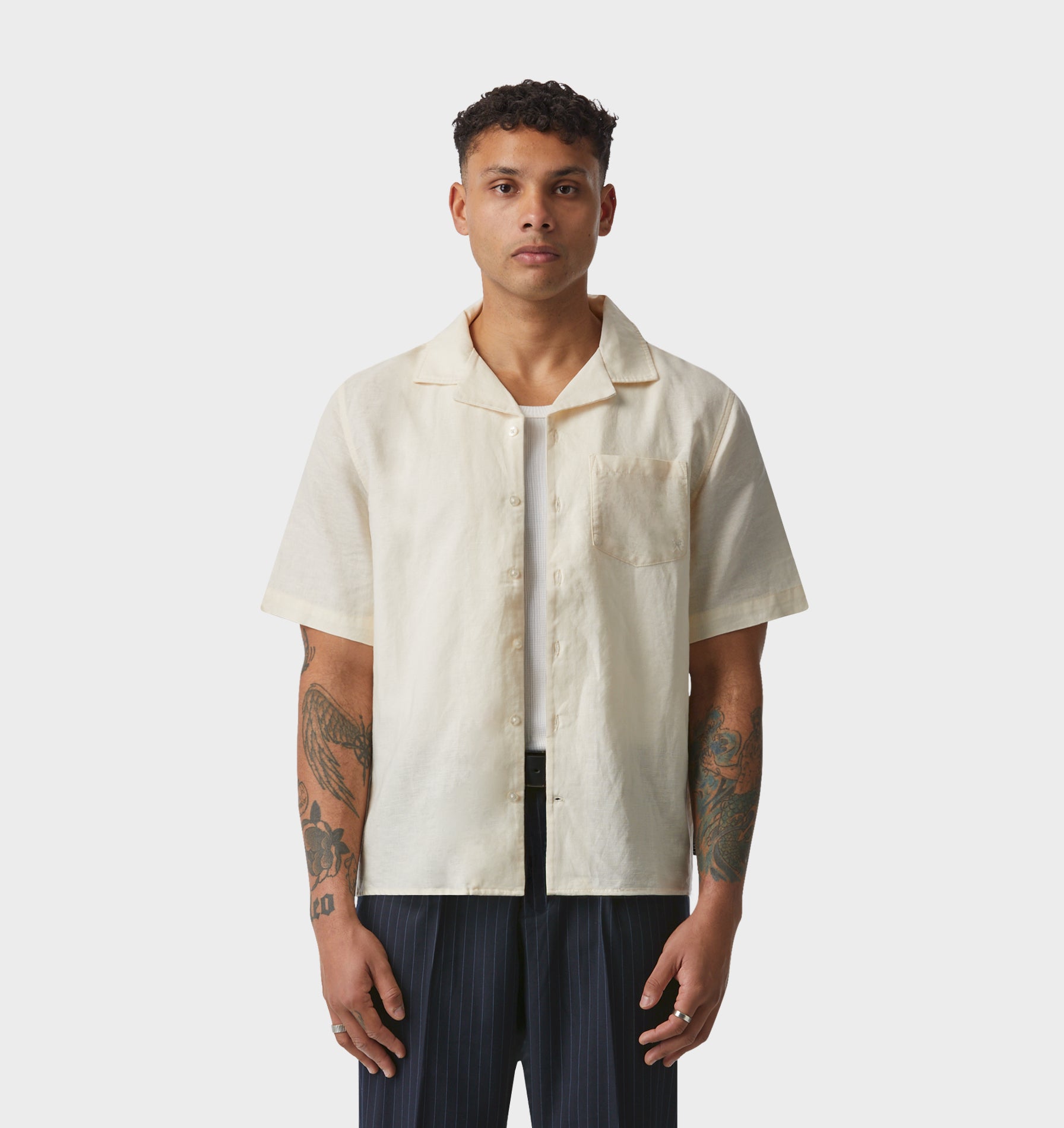 Linen Cuban Collar SS Shirt - Off White