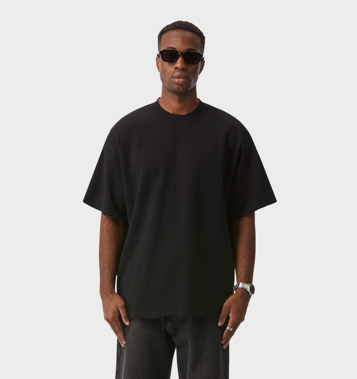 Raw Hem Heavy Box Tee - Black