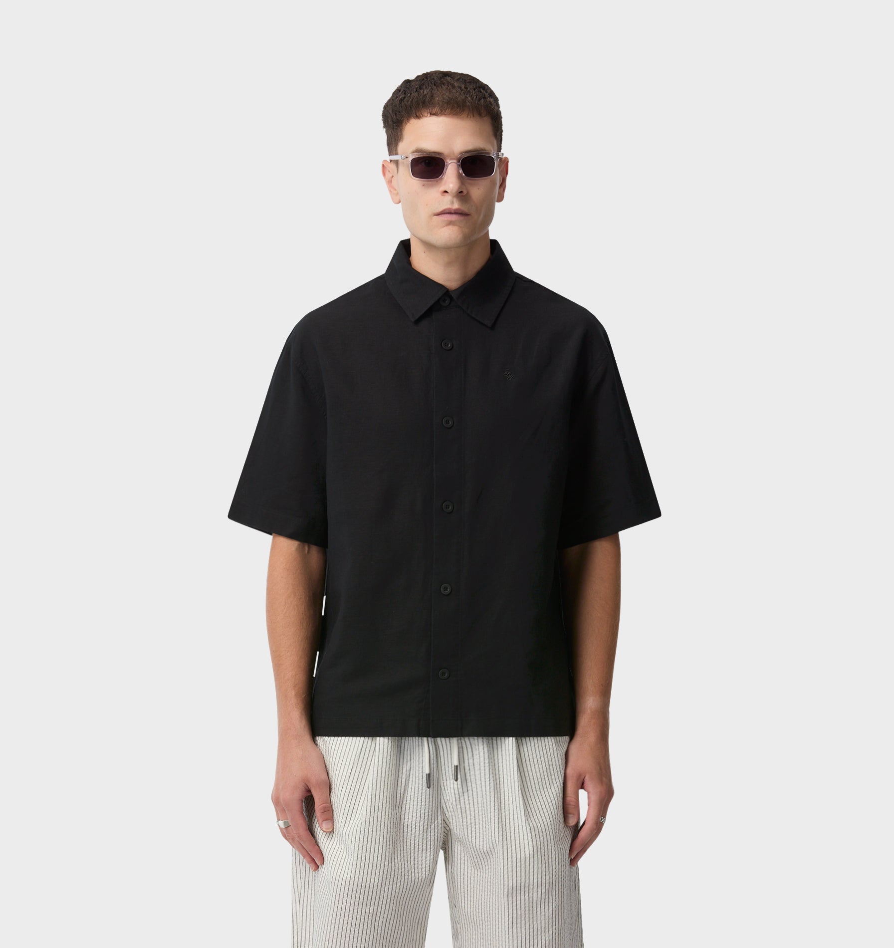 Linen Dawson Boxy SS Shirt - Black