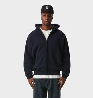 Zip Up Box Hood - Midnight Navy