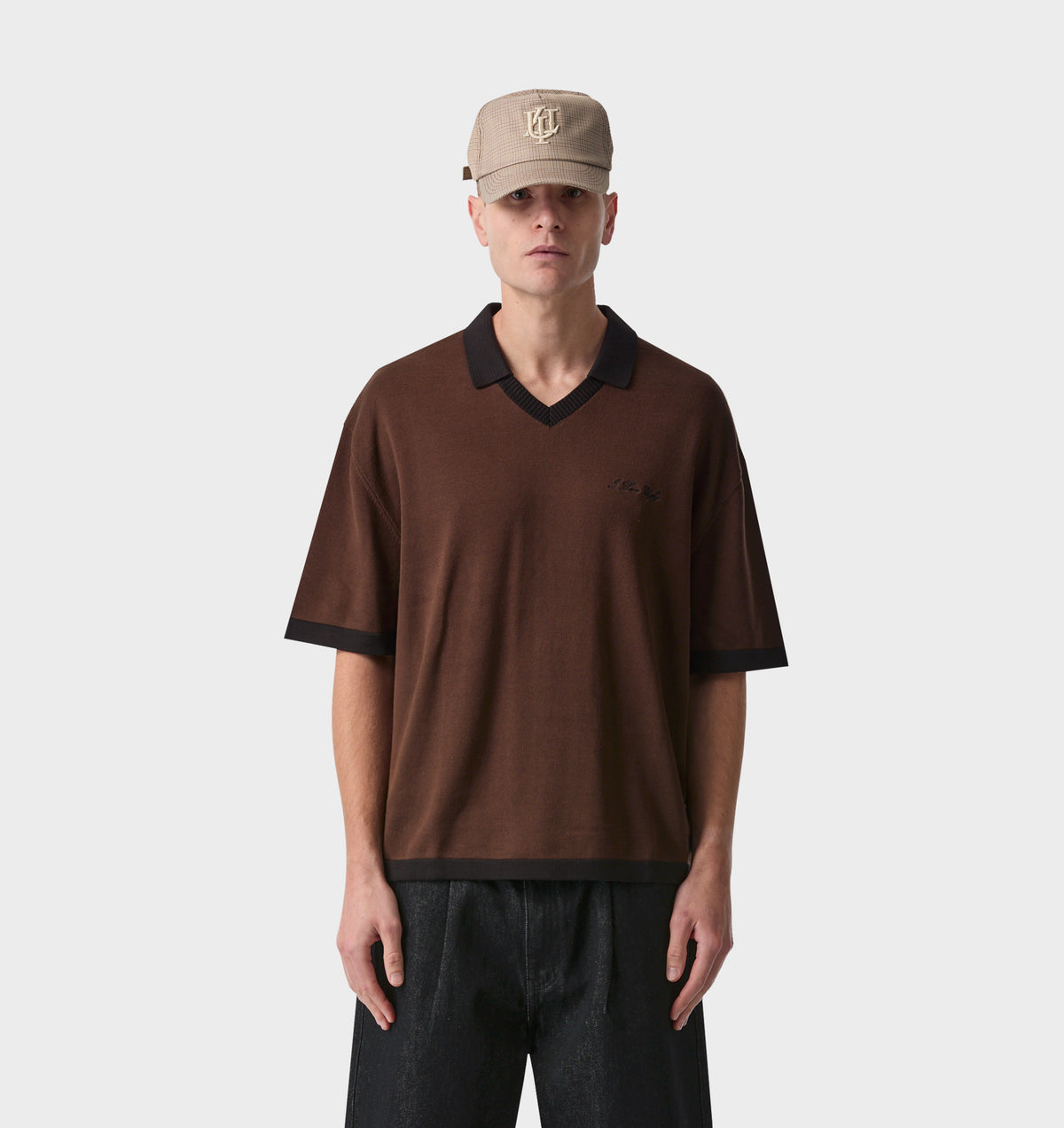 Knit SS Polo - Espresso/Black