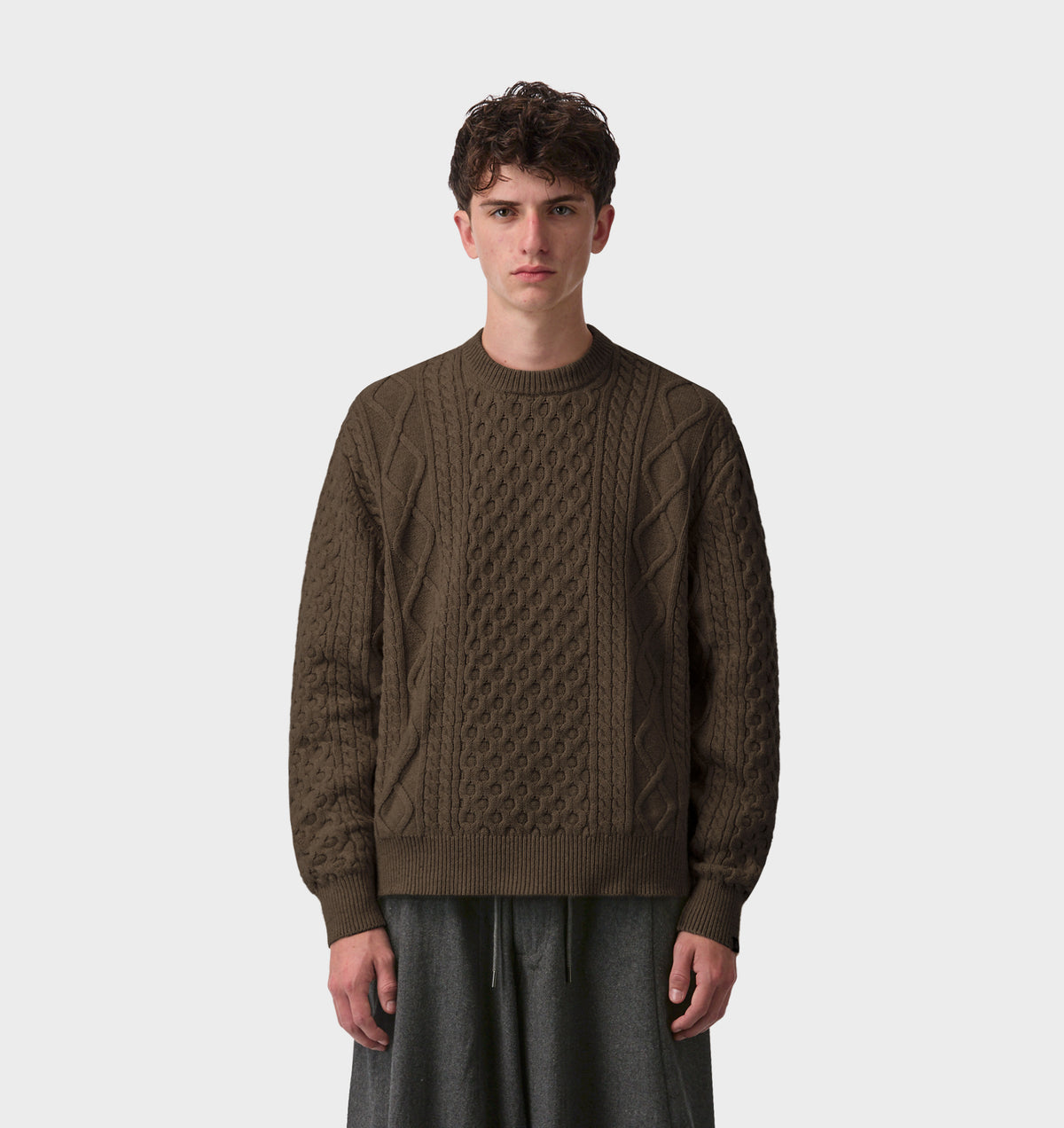 Cable Crop Knit Sweater - Brown Fleck