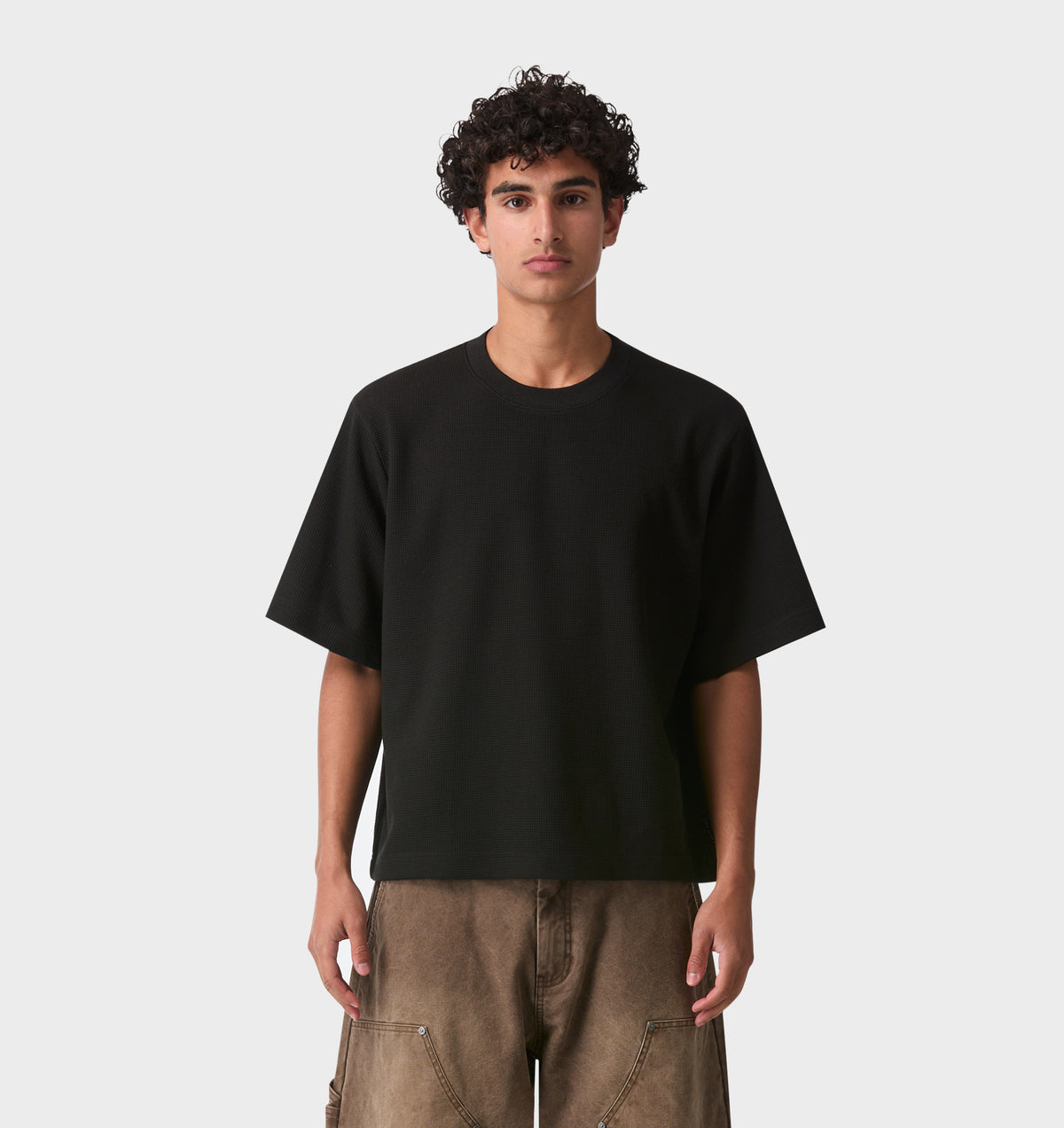 Waffle Box Crop Tee - Black