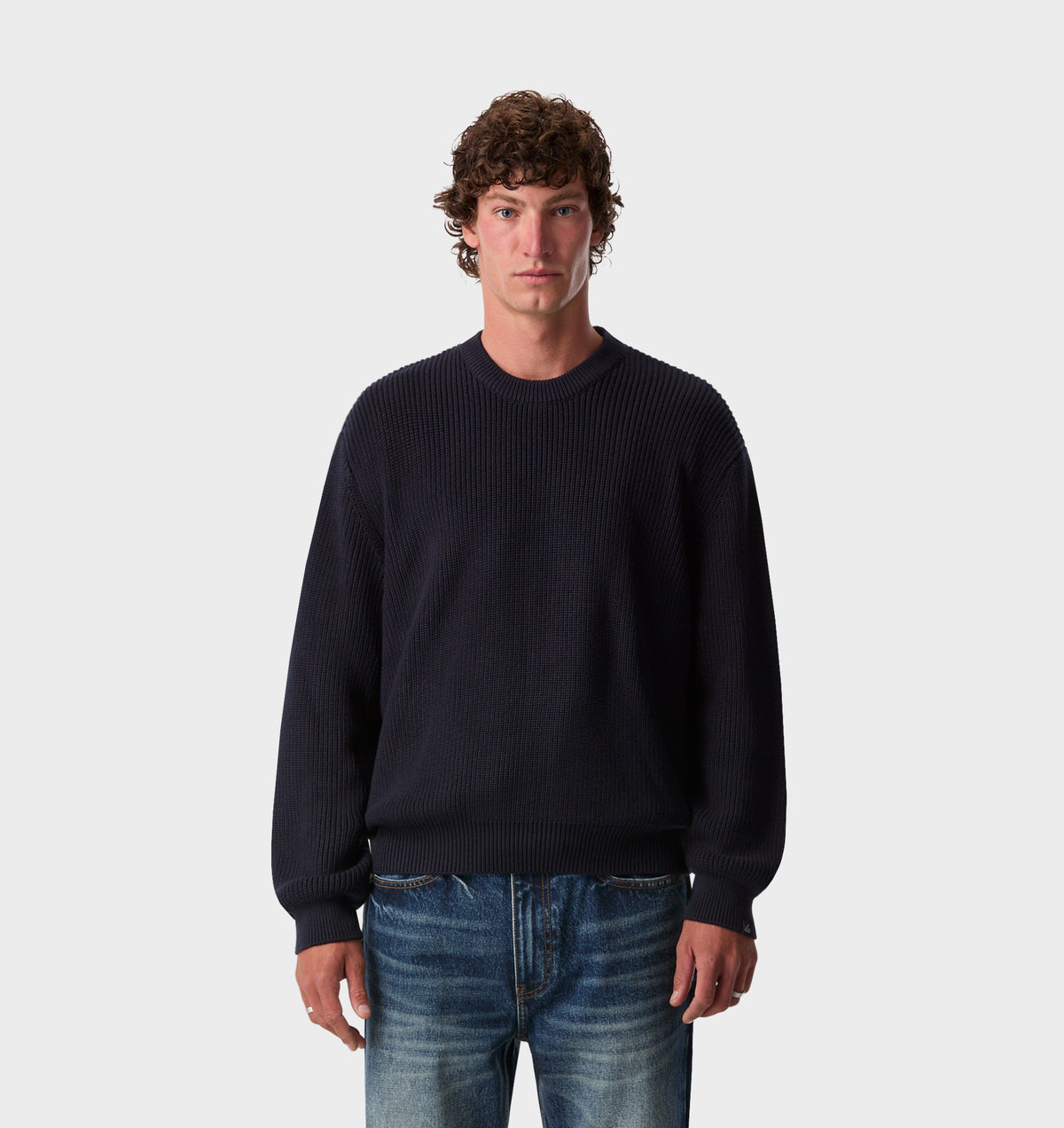 Cropped Knit Sweater - Navy
