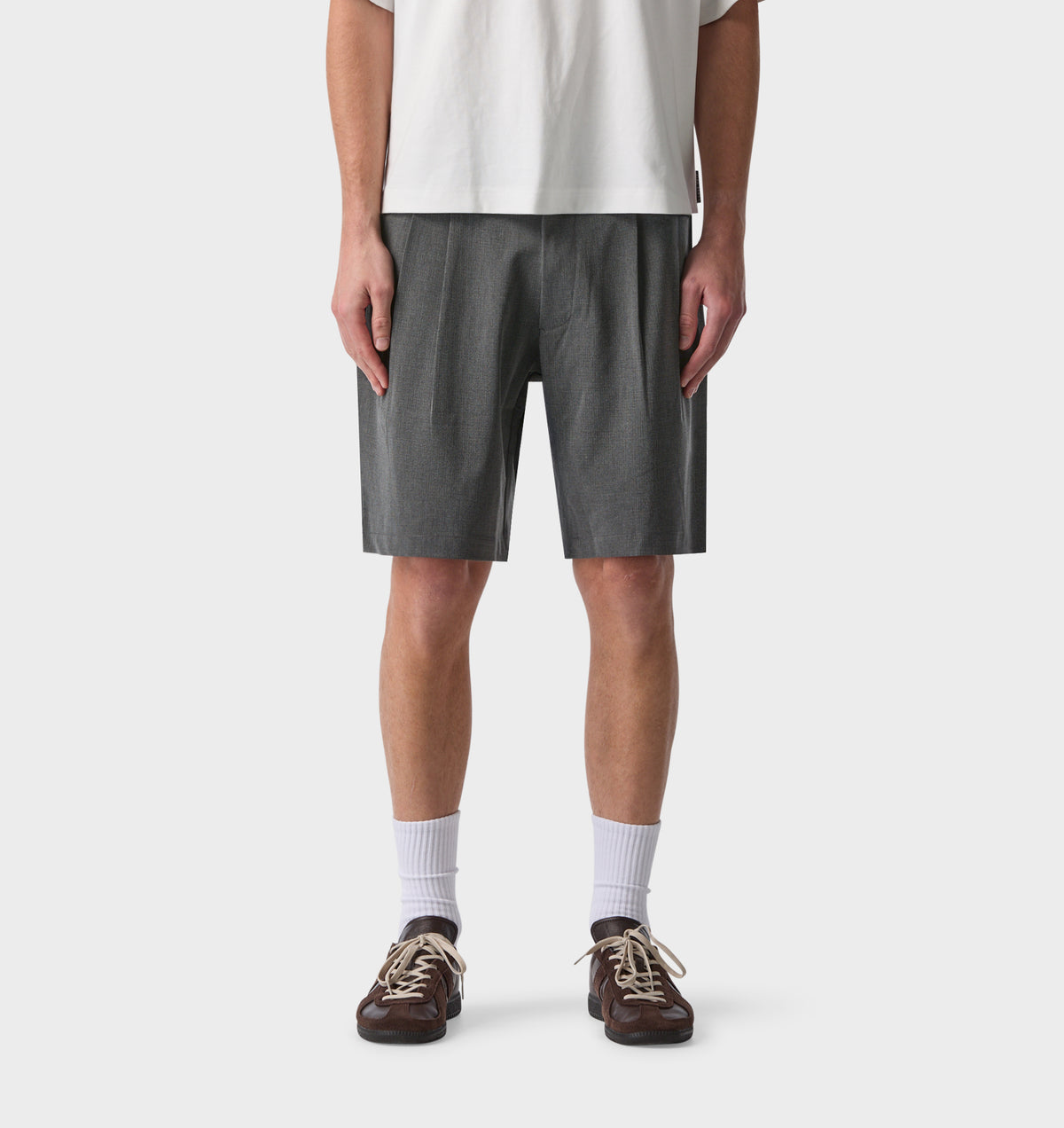 Quincy Pleated Short - Charcoal Mini Check