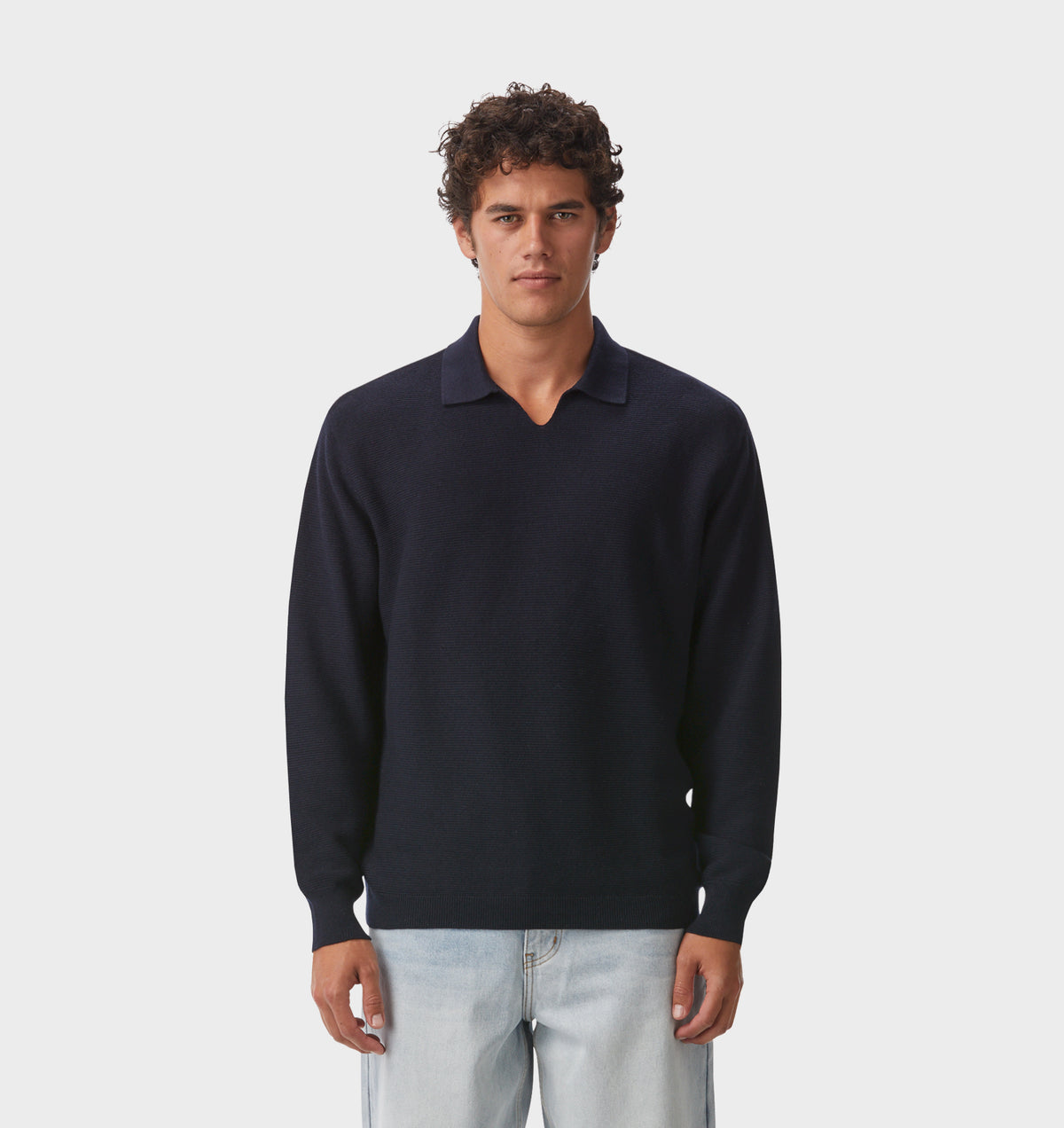 Elijah Knit LS Polo - Navy