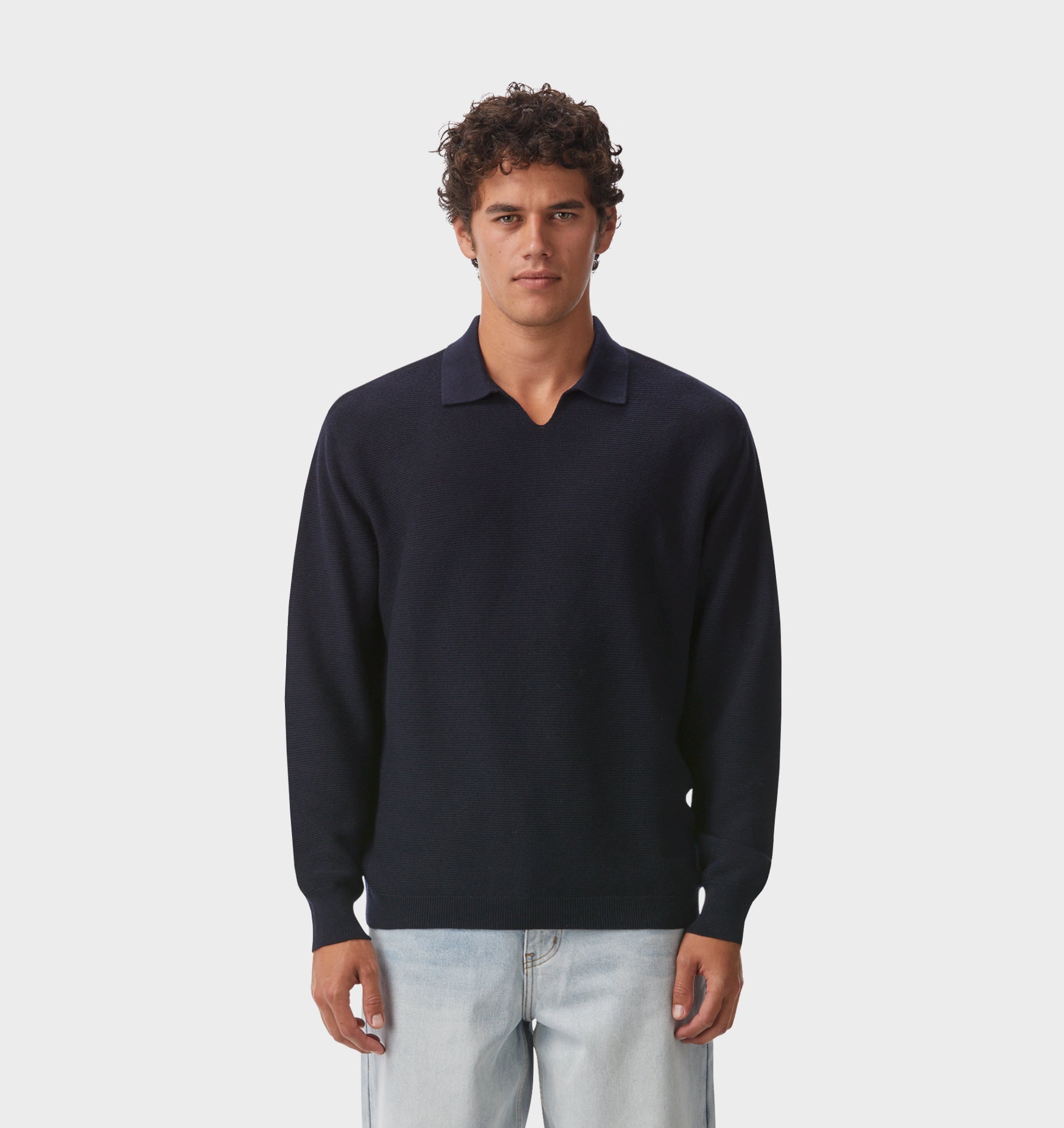 Elijah Knit LS Polo - Navy