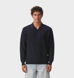 Elijah Knit LS Polo - Navy
