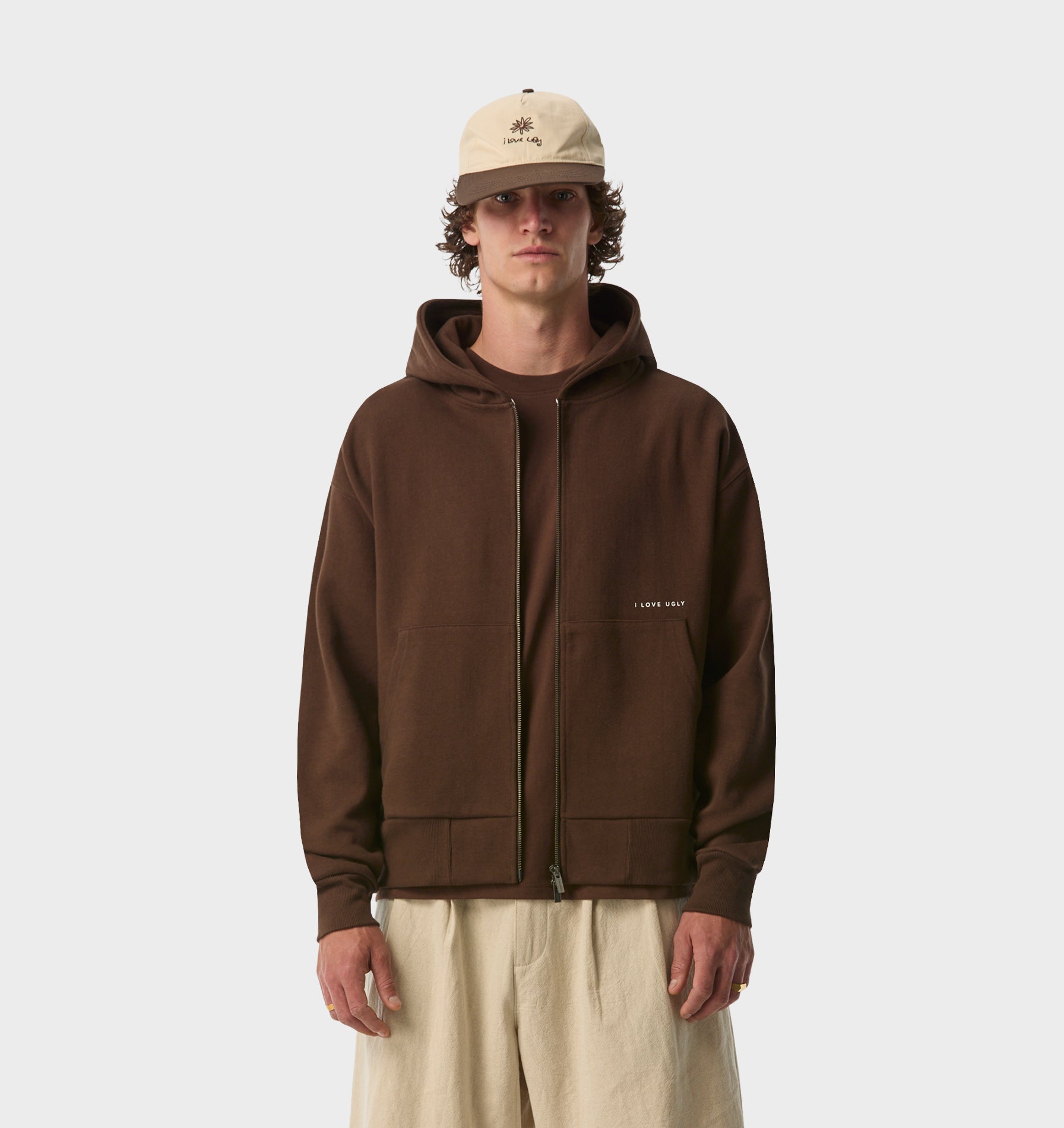 Crop Box Zip Hood - Dark Brown