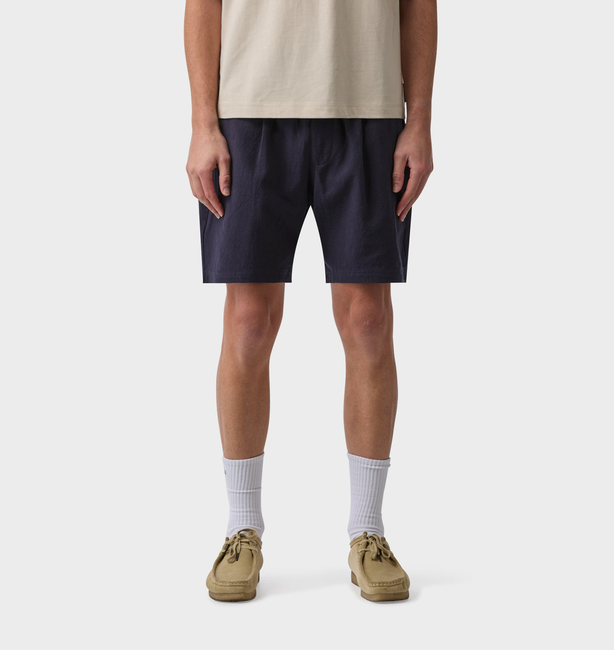Linen Michael Pleat Short - Dark Navy