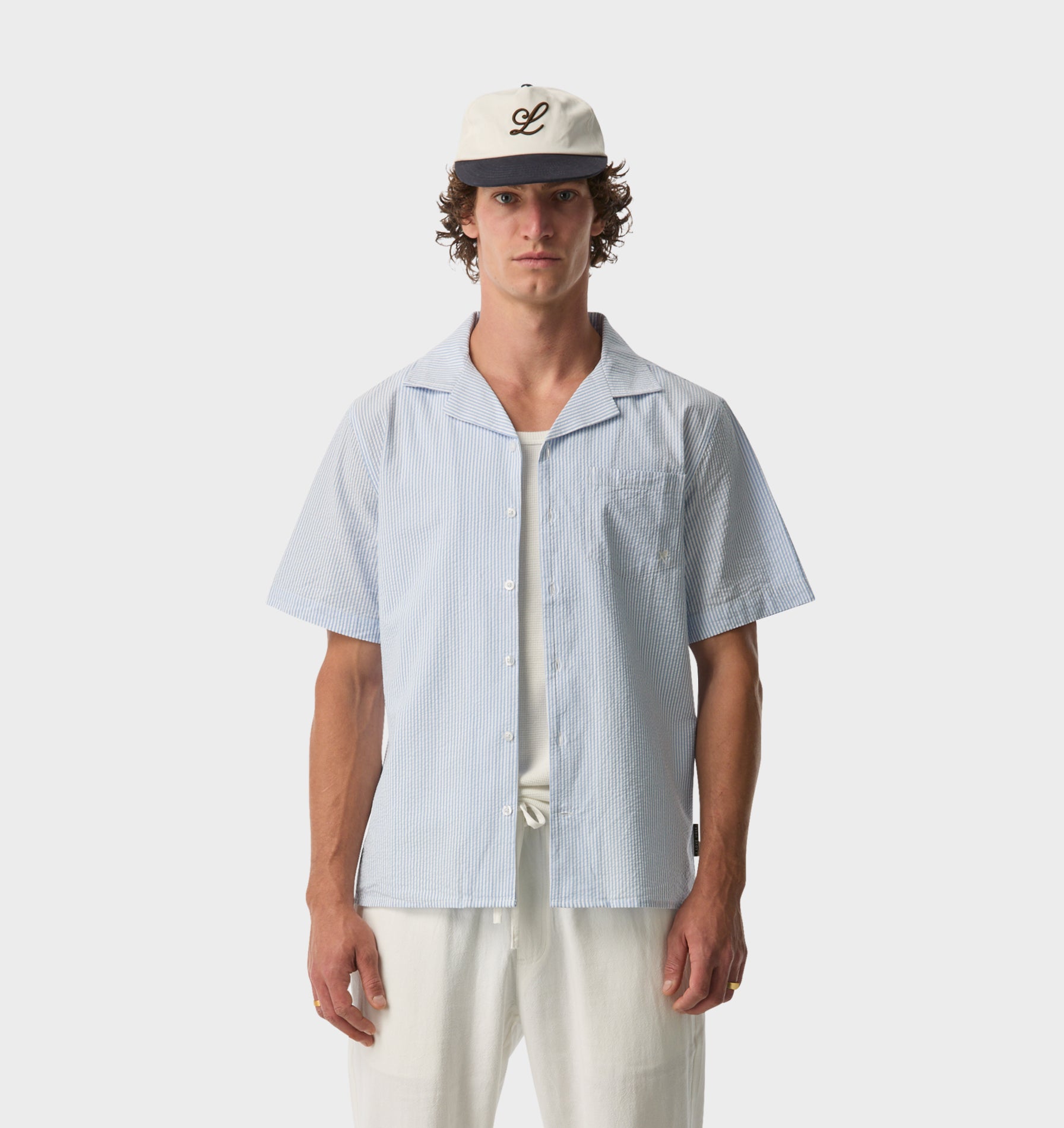 Cuban Collar SS Shirt - Blue Stripe | I Love Ugly
