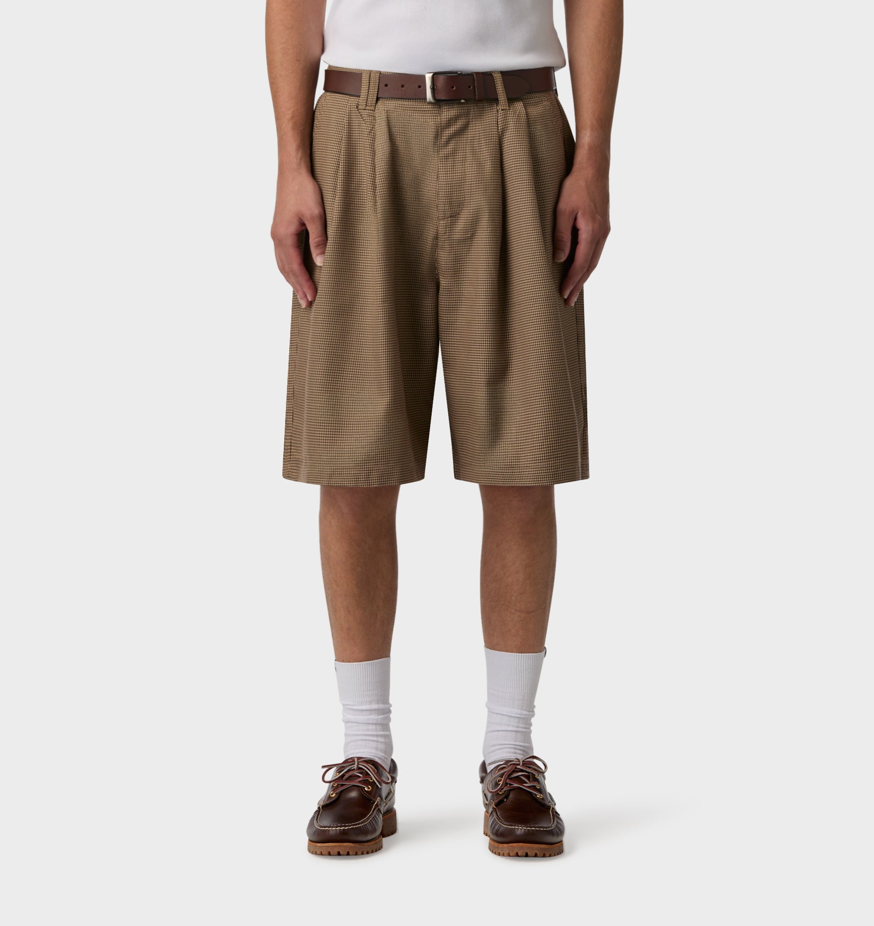 Alby Pleated Short - Beige Houndstooth