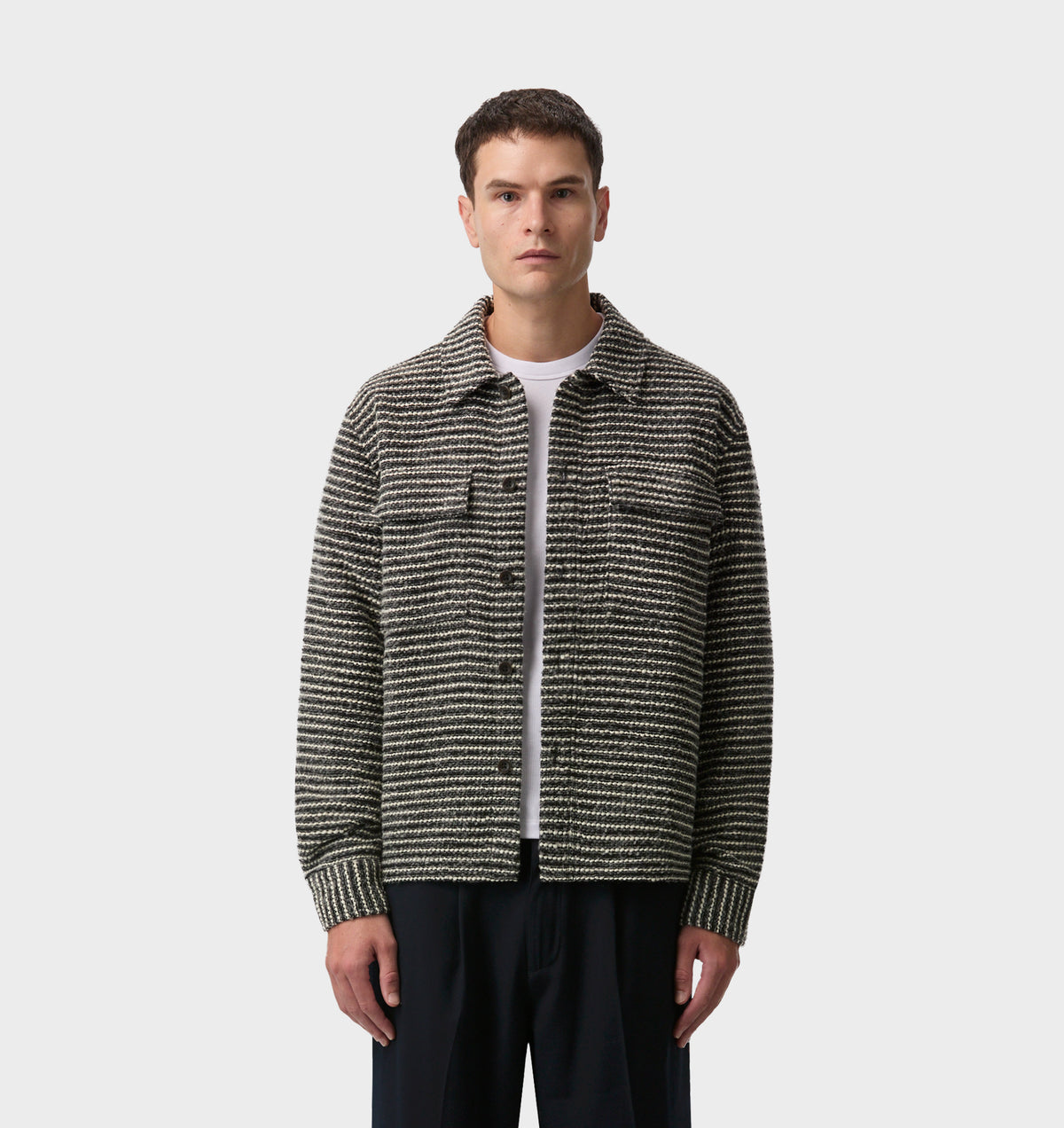 Boucle Overshirt  - Grey/White Stripe