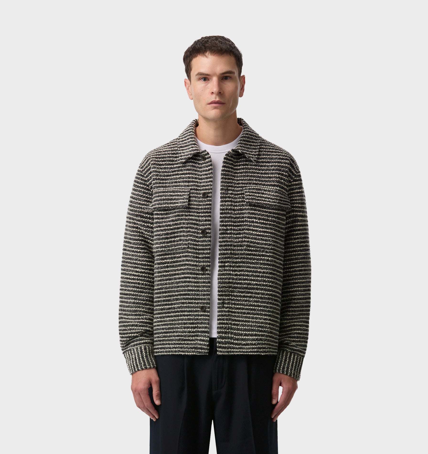 Boucle Overshirt  - Grey/White Stripe
