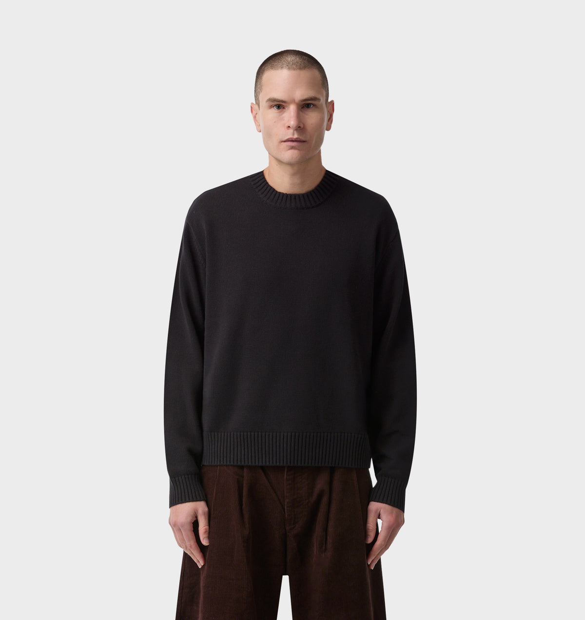 Midweight Crop Knit Sweater - Black