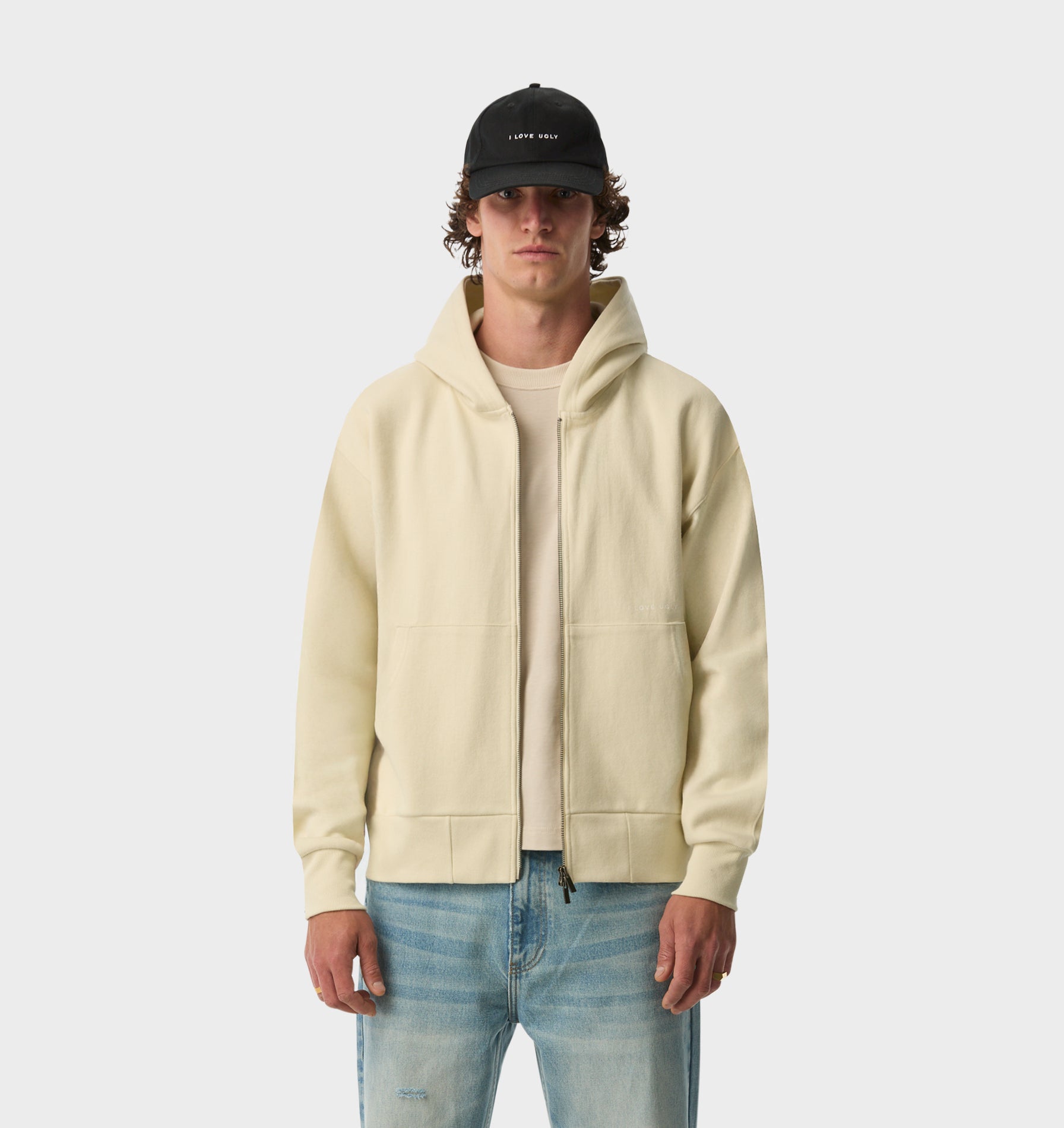 Crop Box Zip Hood - Vintage White