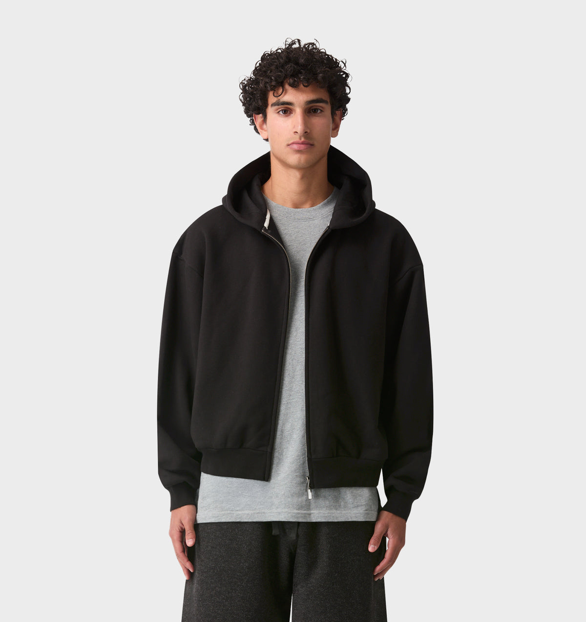 Heavy Crop Zip Hood - Black